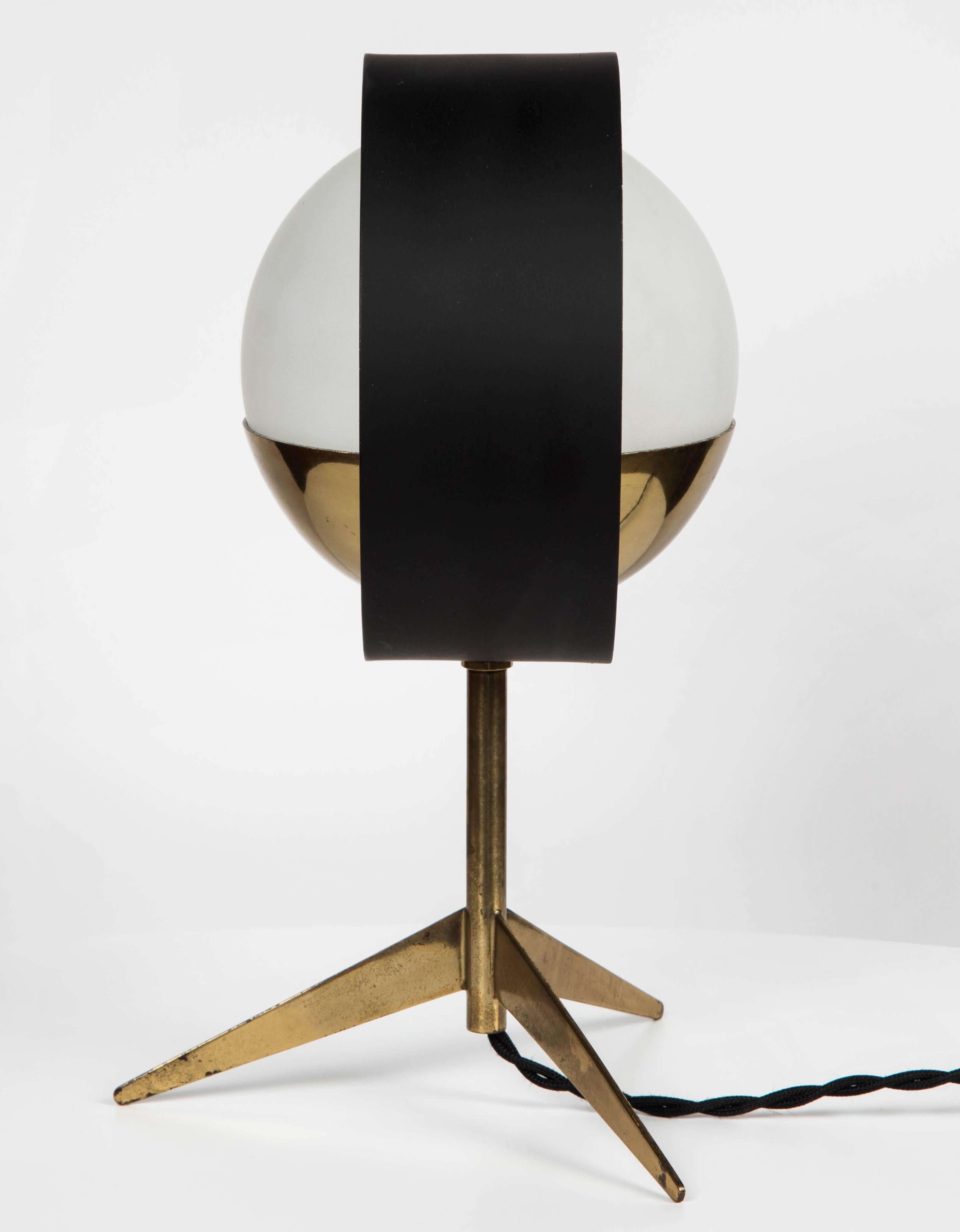 Mid-Century Modern 1950s Stilux Milano Brass and Glass Tripod 'Saturn' Table Lamp