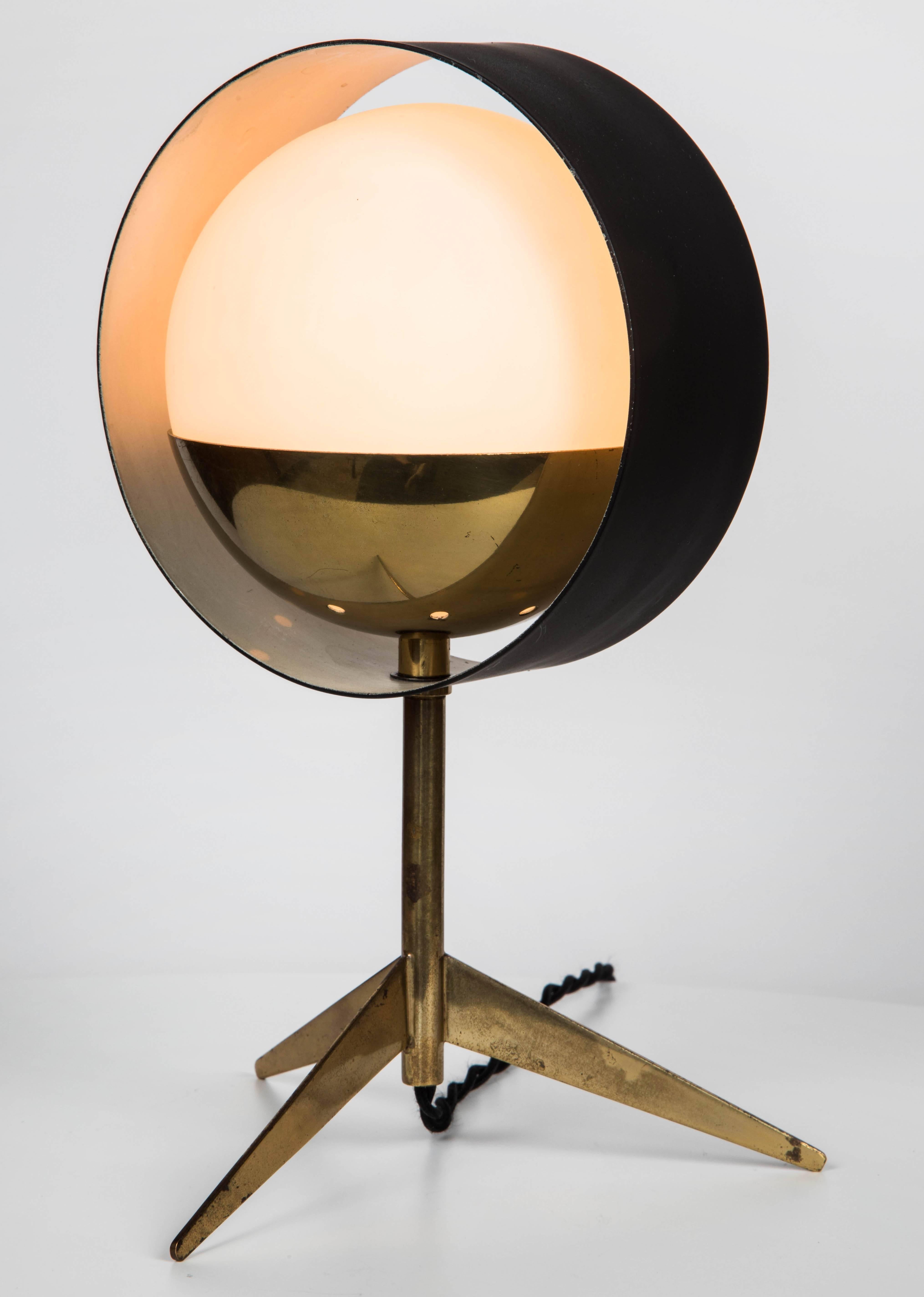 Metal 1950s Stilux Milano Brass and Glass Tripod 'Saturn' Table Lamp