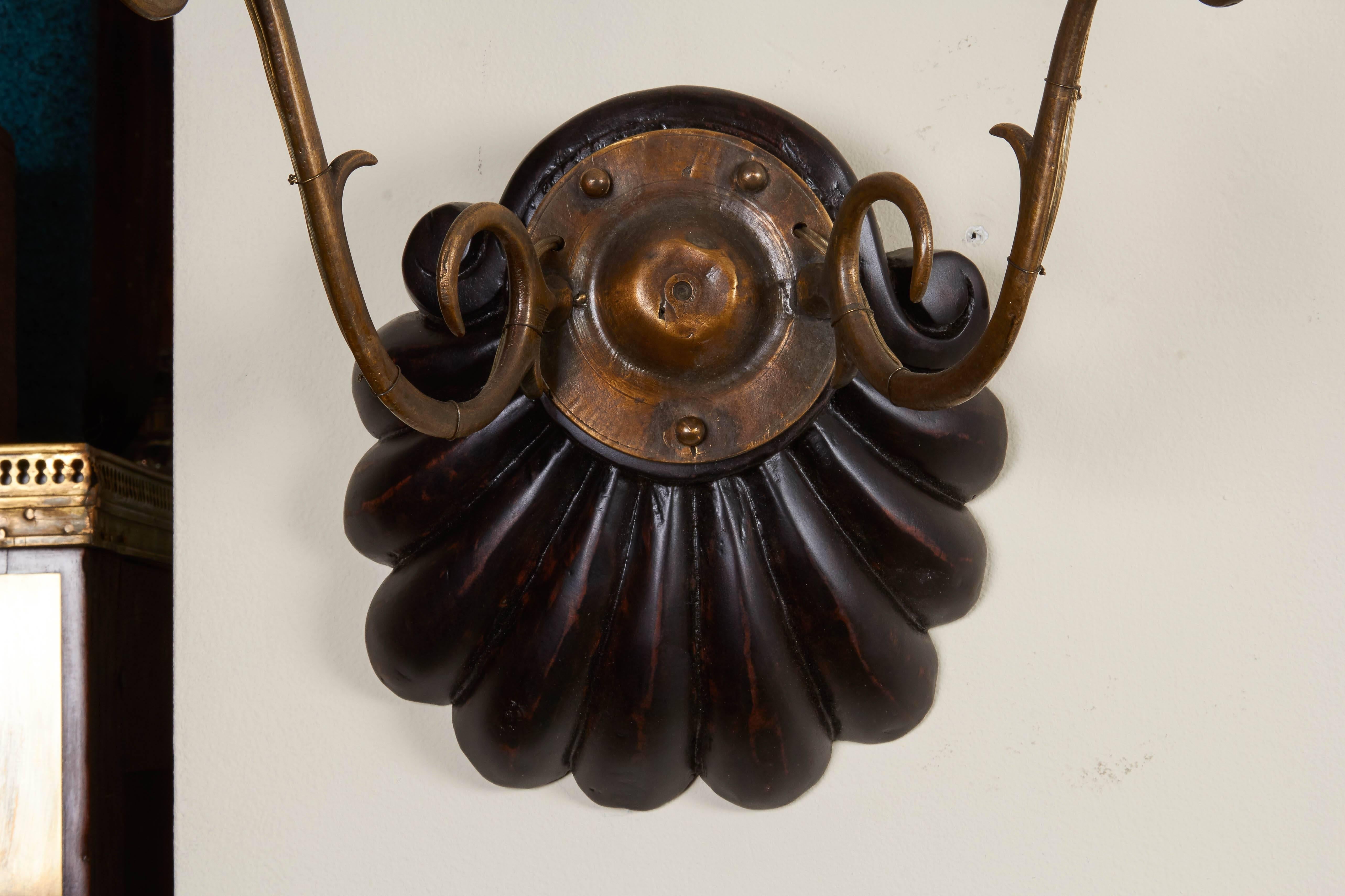Ebonized Pair of Anglo Indian Two-Light Sconces