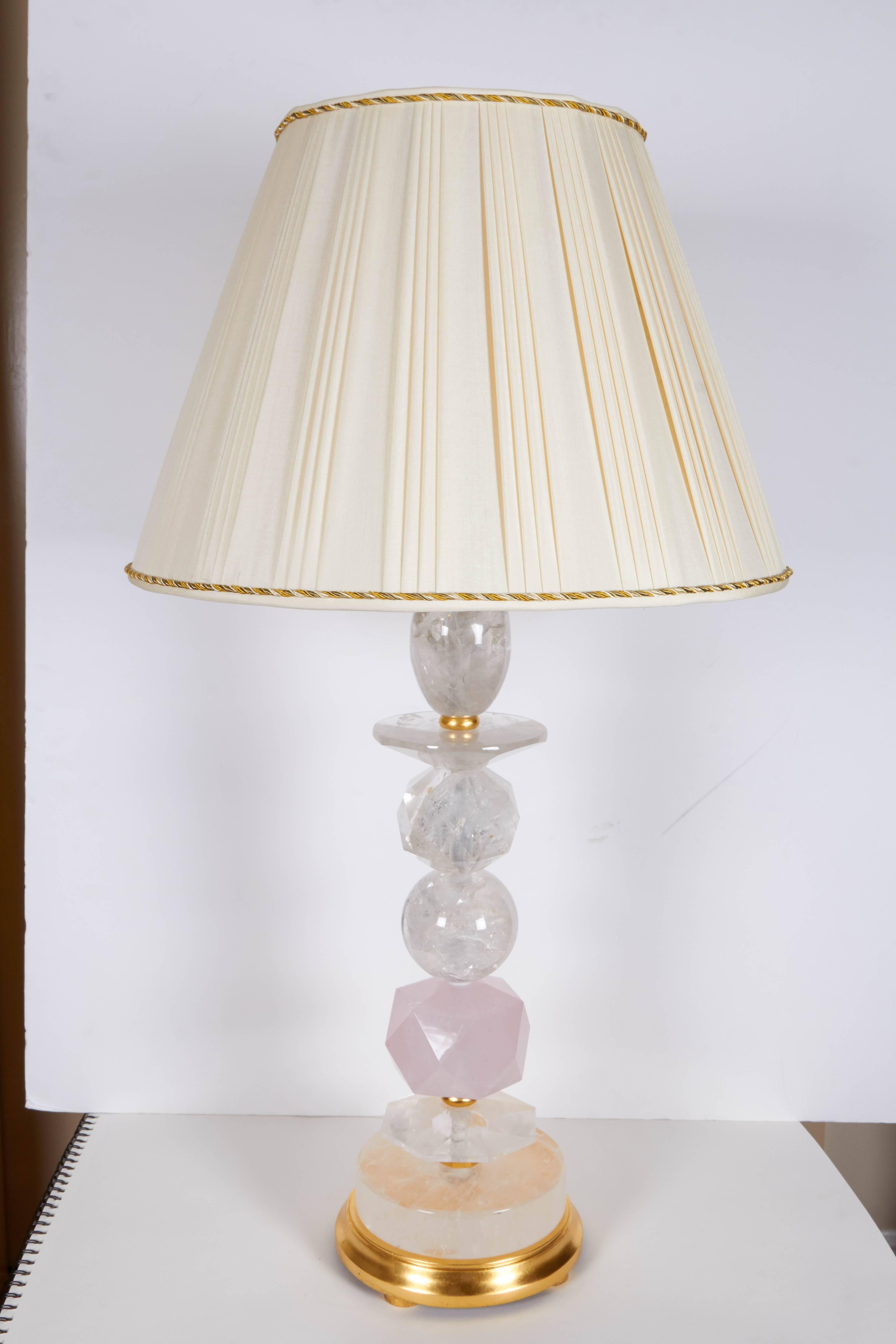 Contemporary Pair of New Rock Crystal Table Lamps