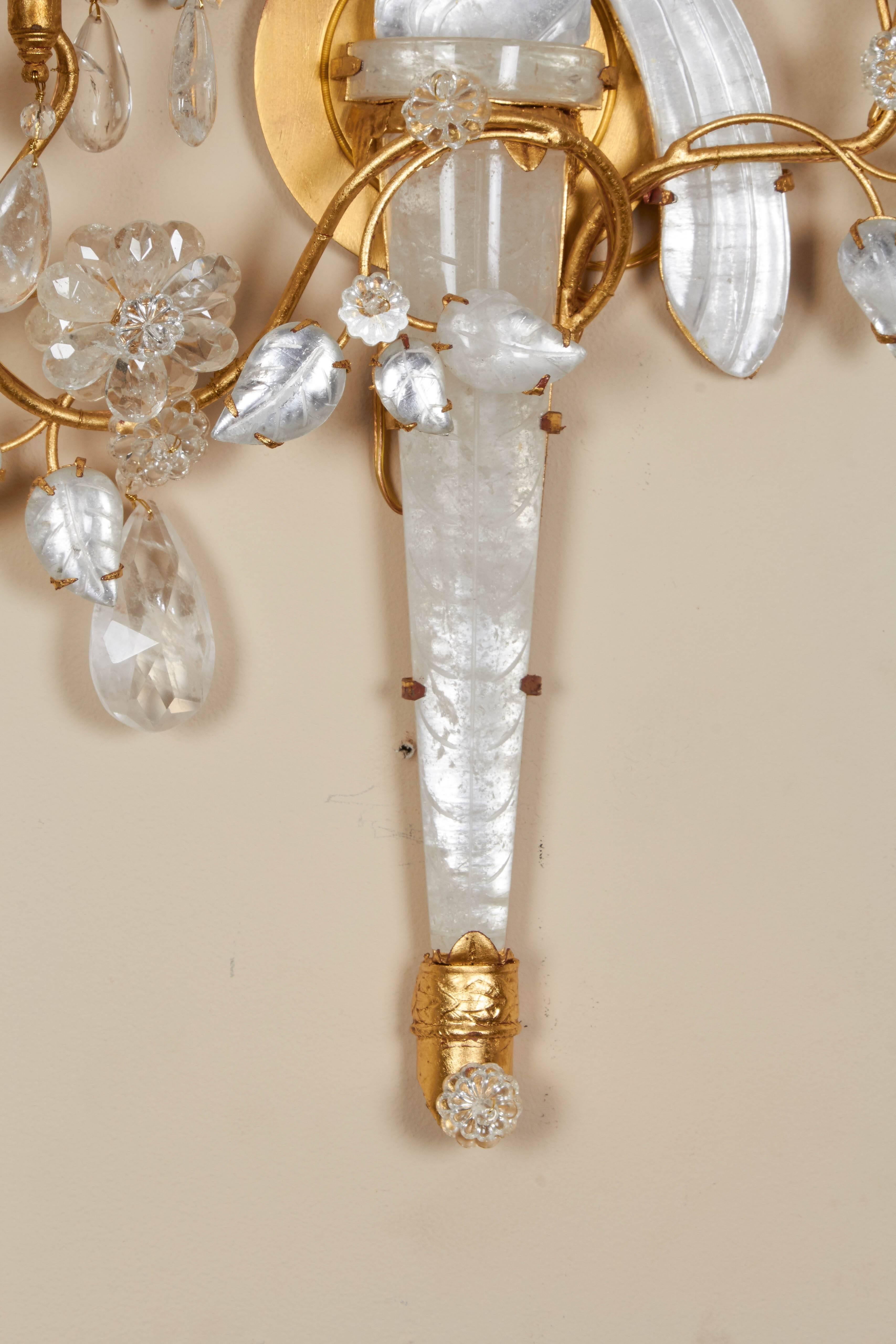 Contemporary A Pair of New Rock Crystal Three-Light Sconces 