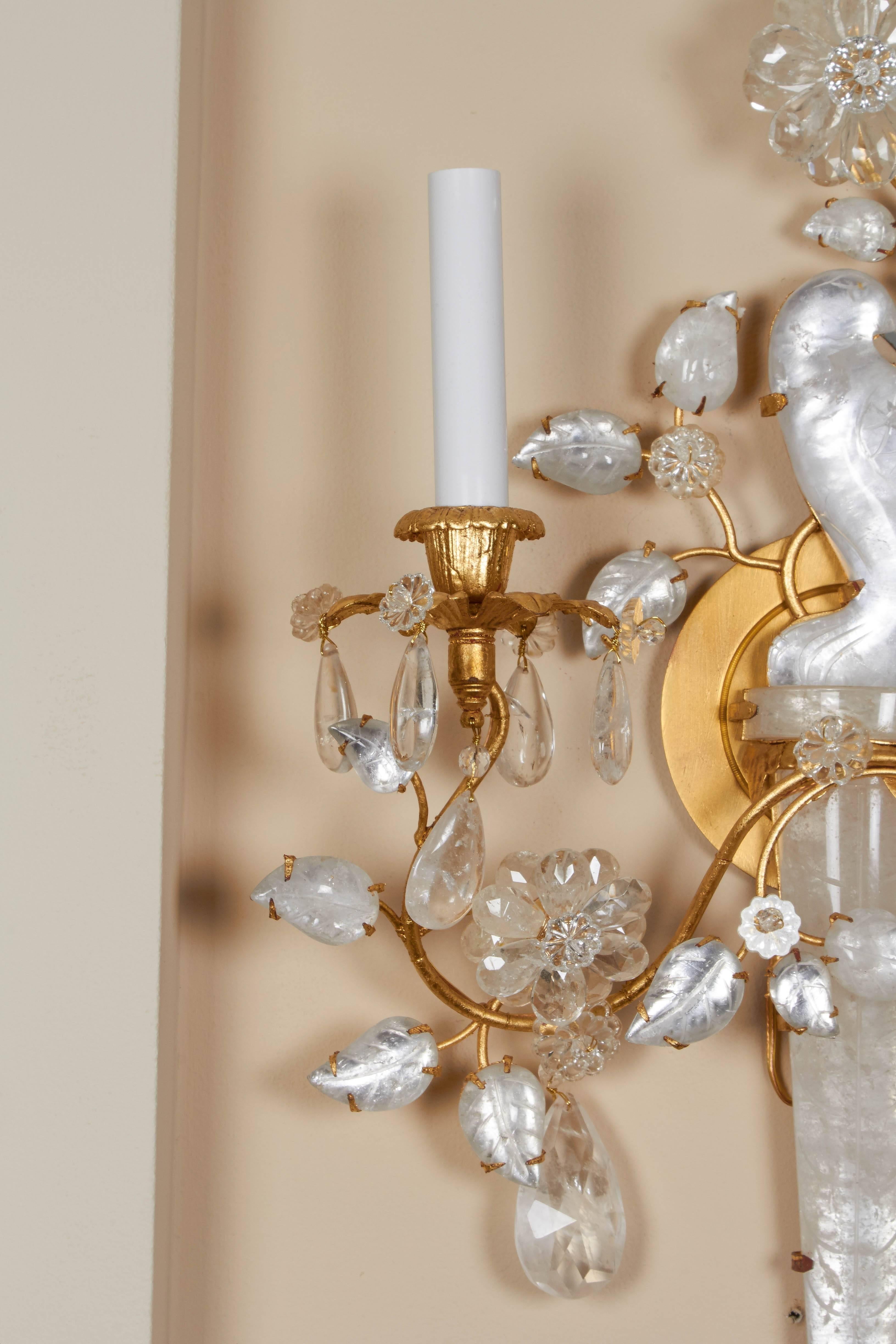 A Pair of New Rock Crystal Three-Light Sconces  1