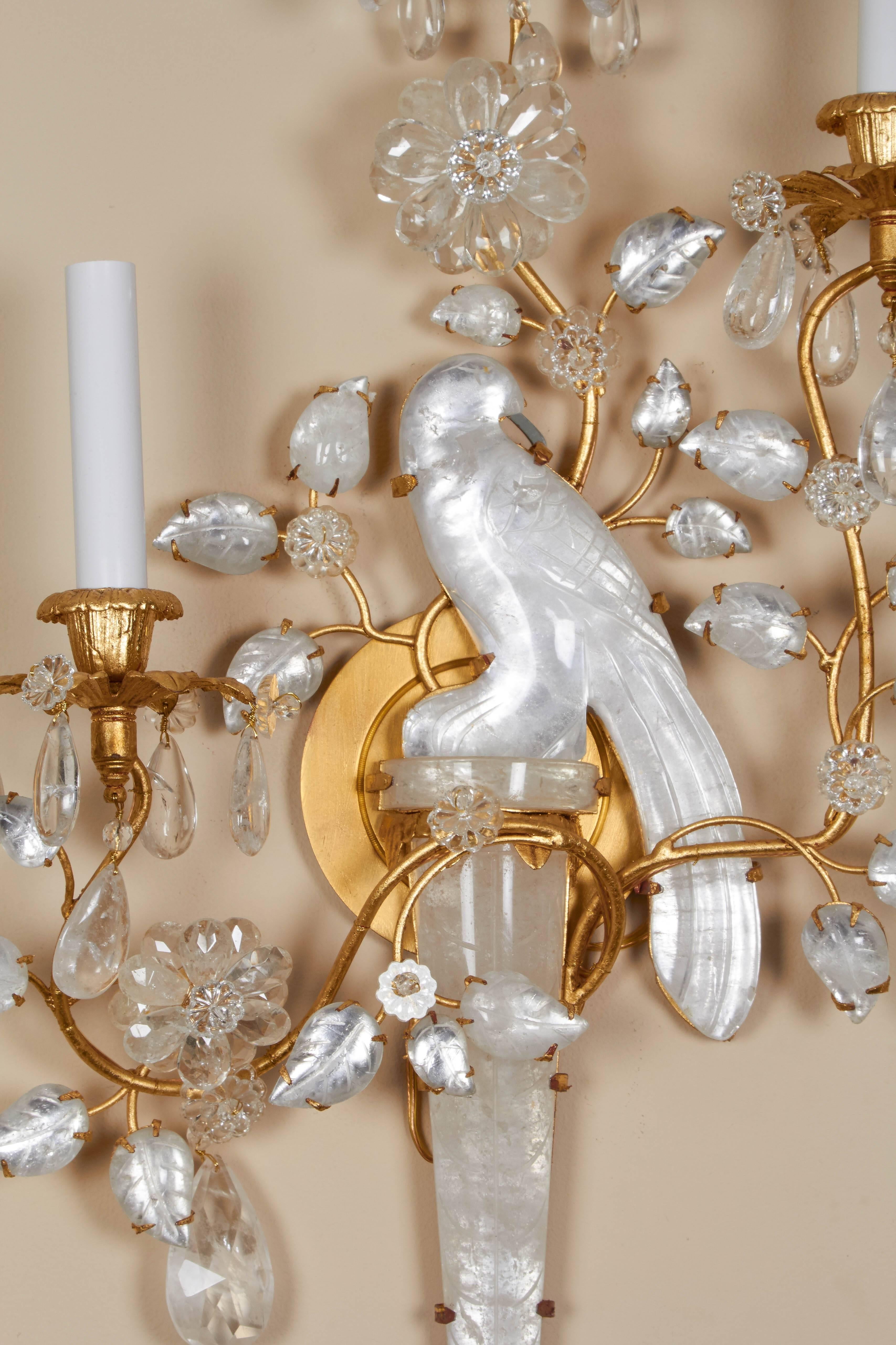 A Pair of New Rock Crystal Three-Light Sconces  2