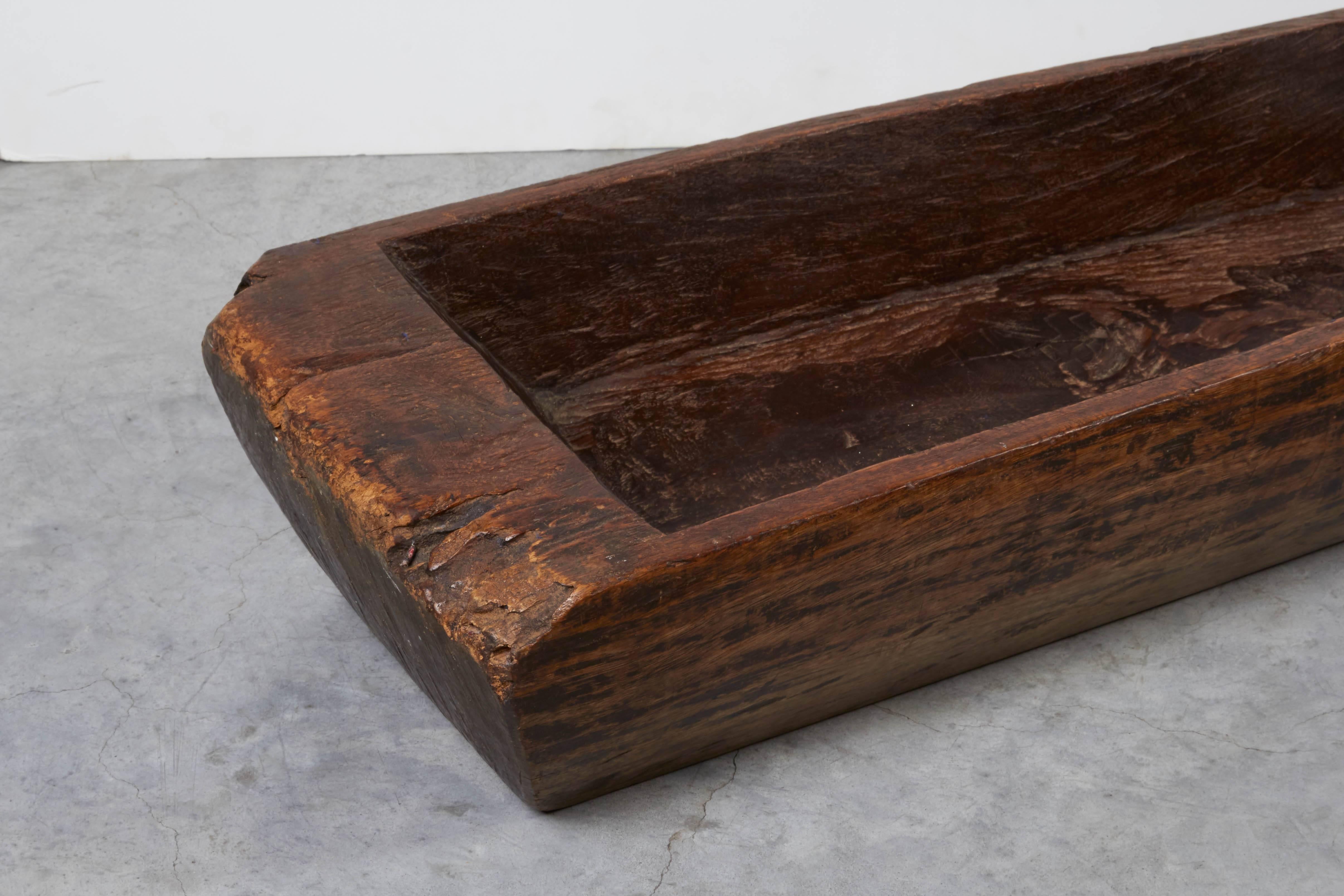 Large, Primitive, Thick Walled Antique Wooden Tray 2