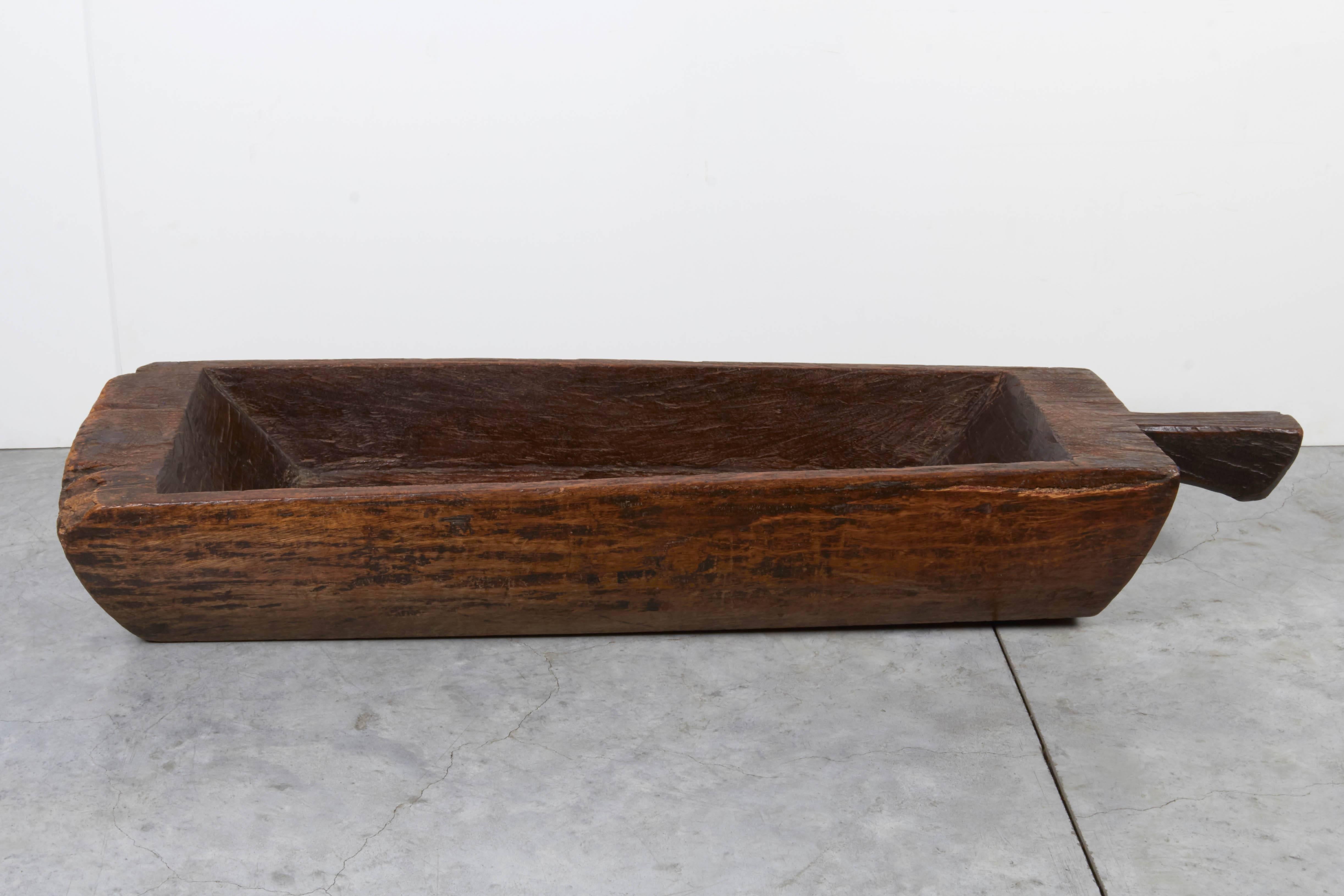 Large, Primitive, Thick Walled Antique Wooden Tray 3