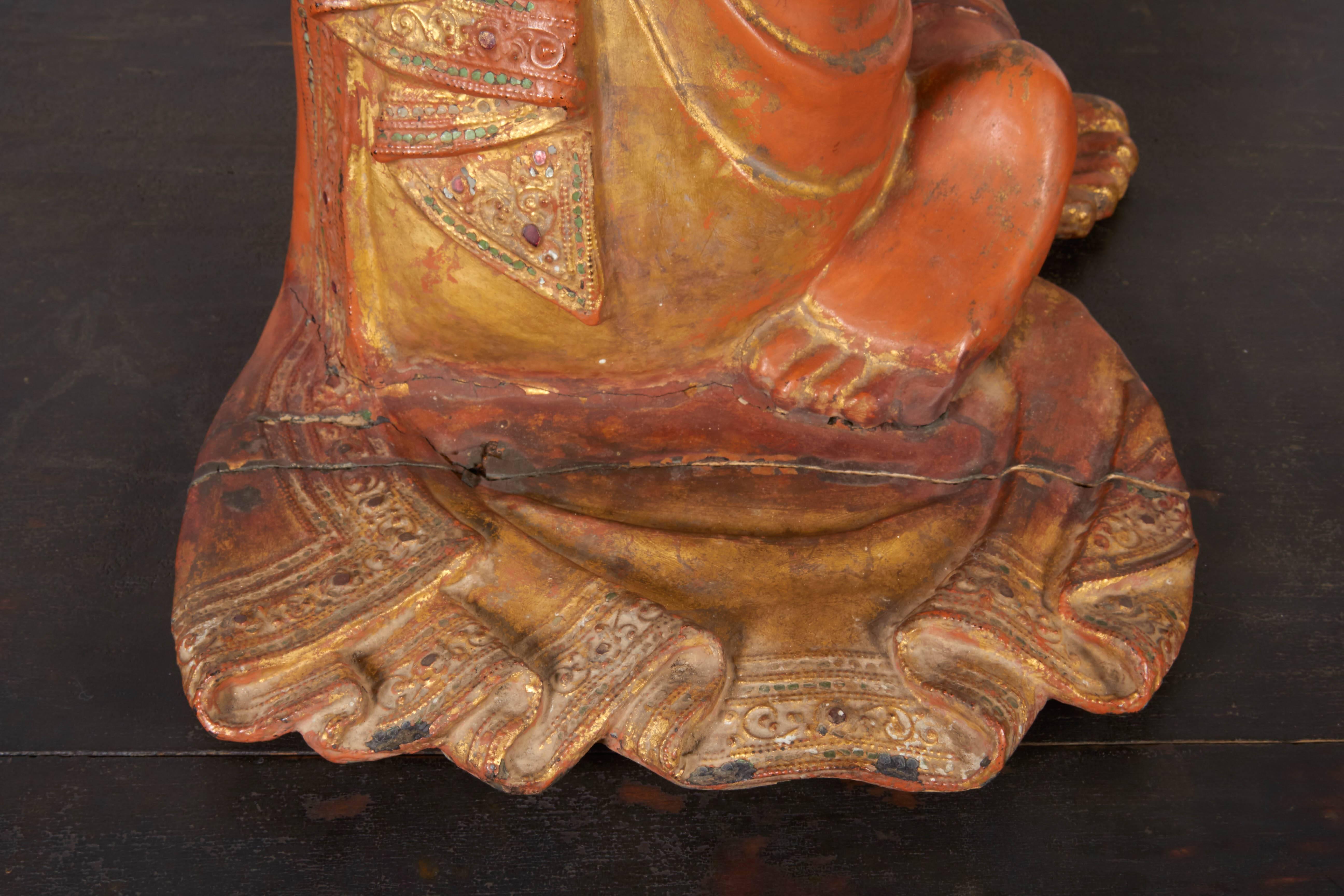 Finely Carved Antique Burmese Praying Monk 3