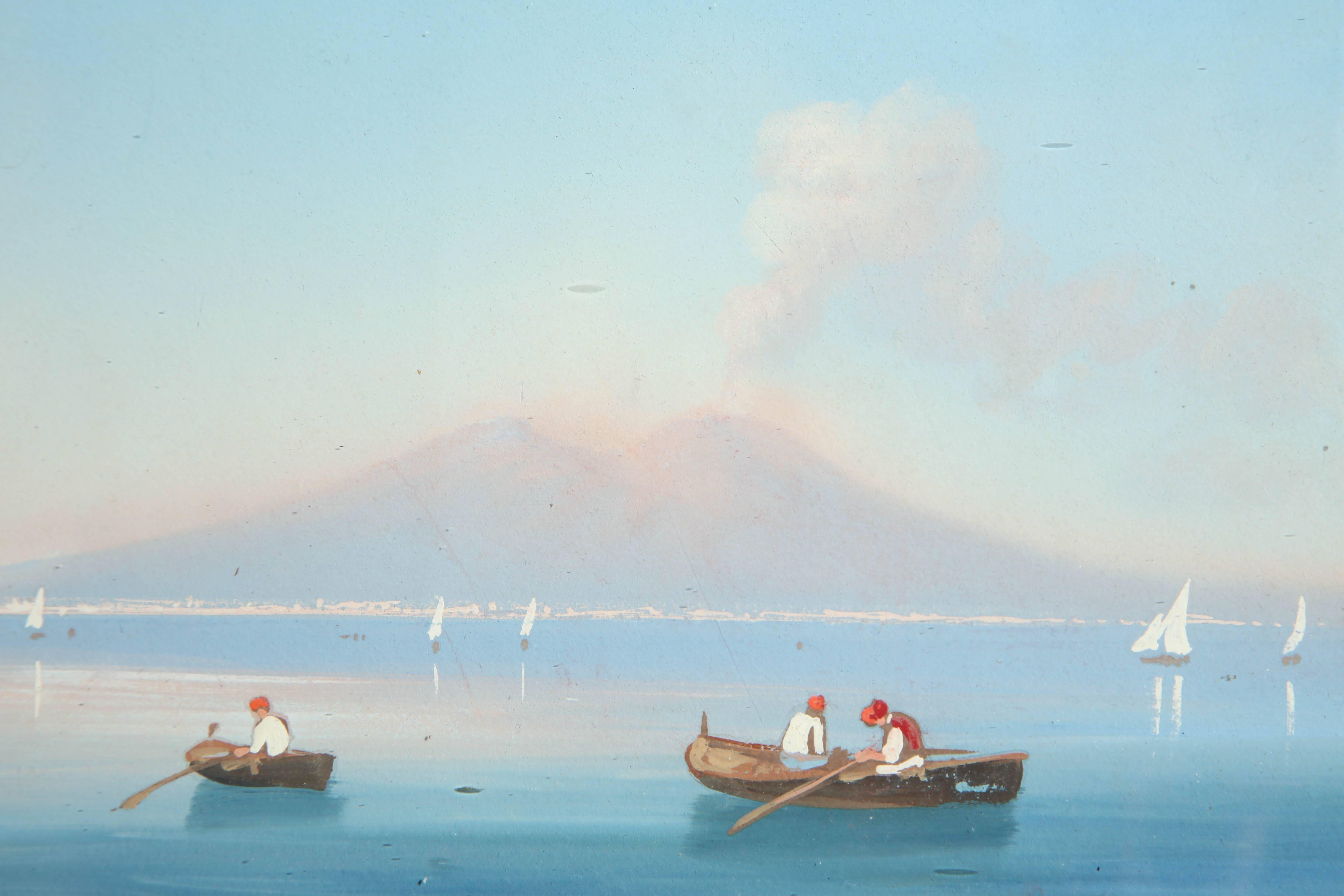19th Century Italian, Gouache of Vesuvius in a Hardwood Frame For Sale 2