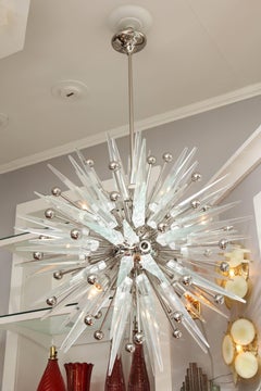 Custom Murano Clear Glass Spike Sputnik with Nickel Spheres