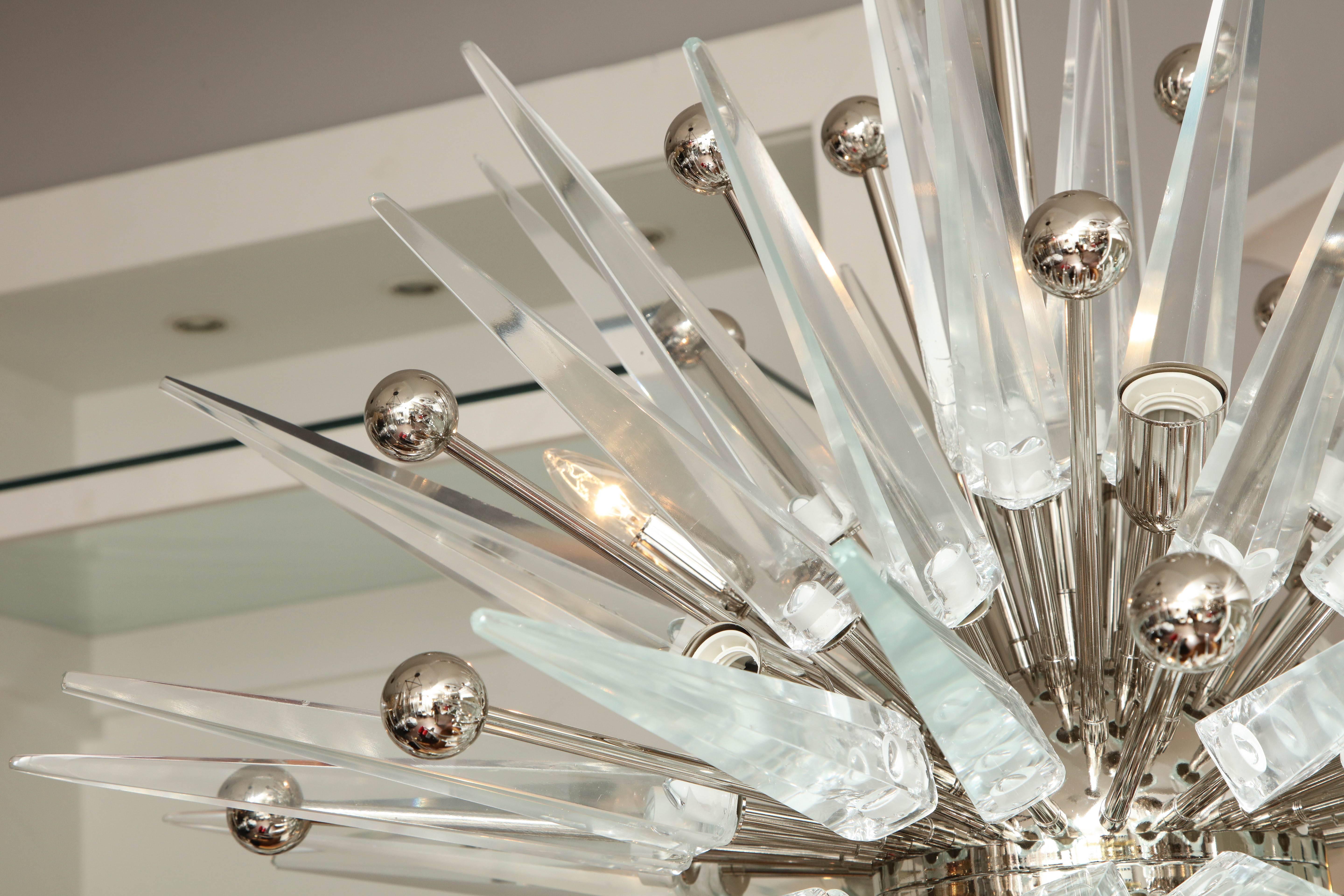 Mid-Century Modern Custom Murano Clear Glass Spike Sputnik with Nickel Spheres For Sale