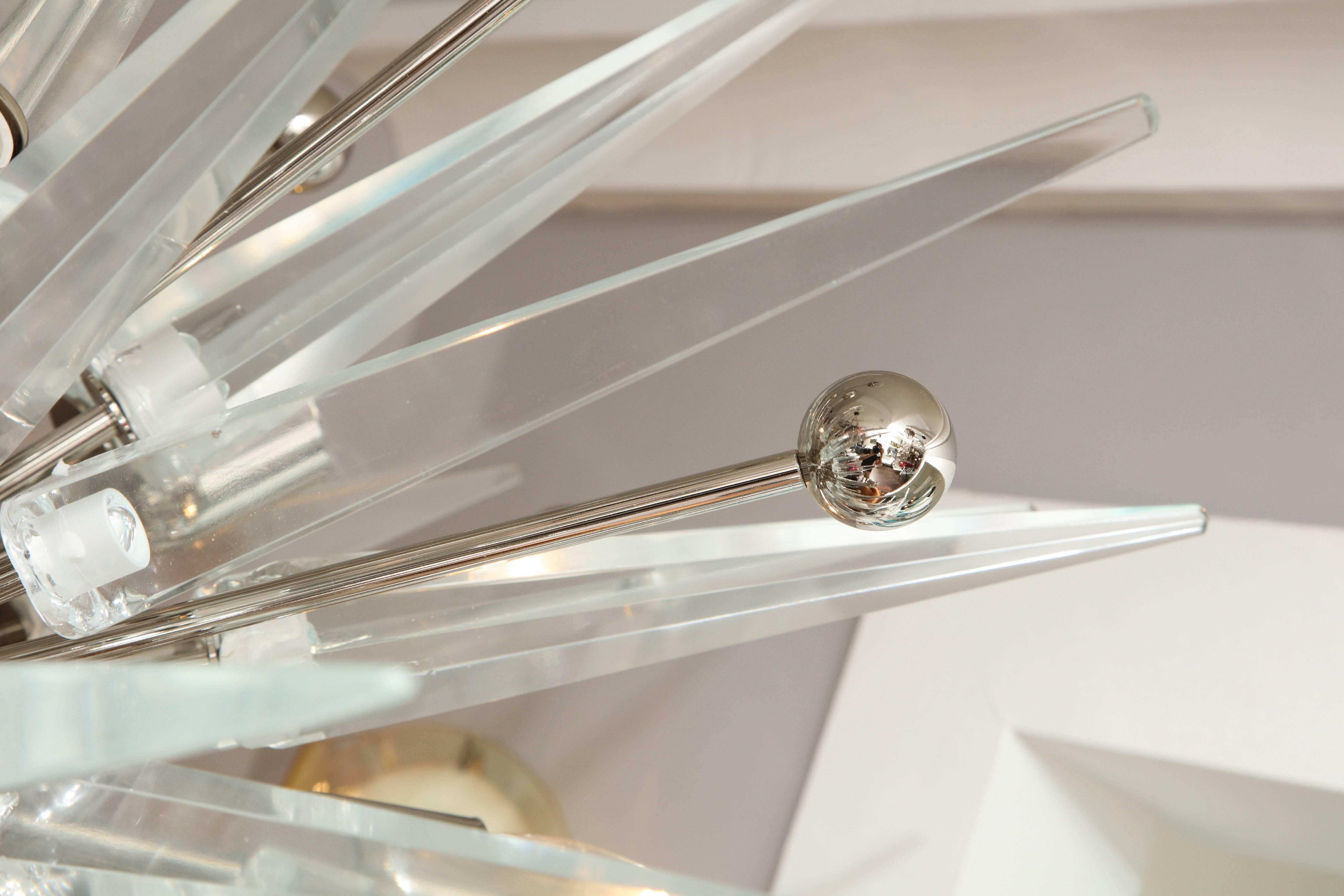 Custom Murano Clear Glass Spike Sputnik with Nickel Spheres In Excellent Condition For Sale In New York, NY