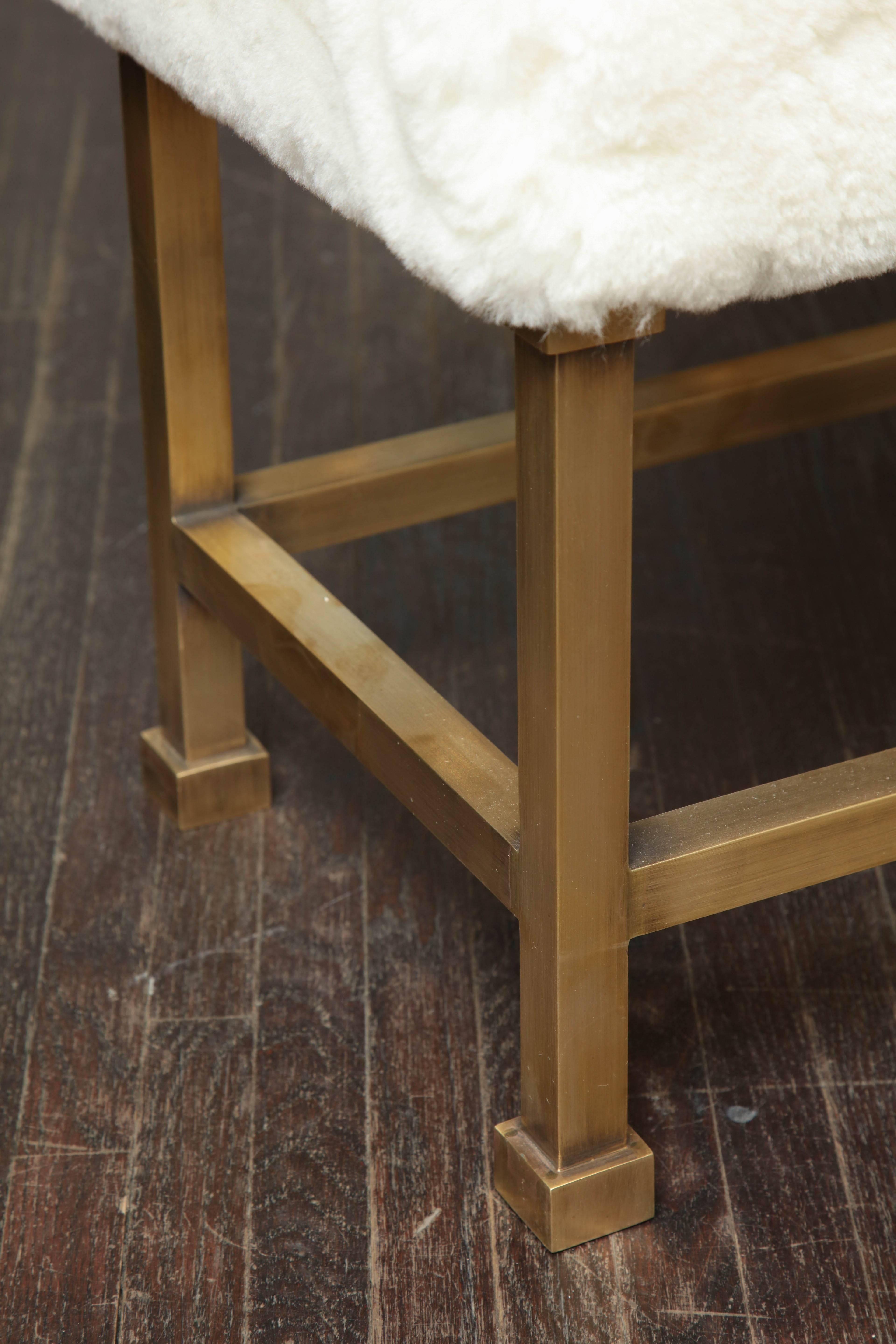 American Pair of Custom Shearling and Brass Stools