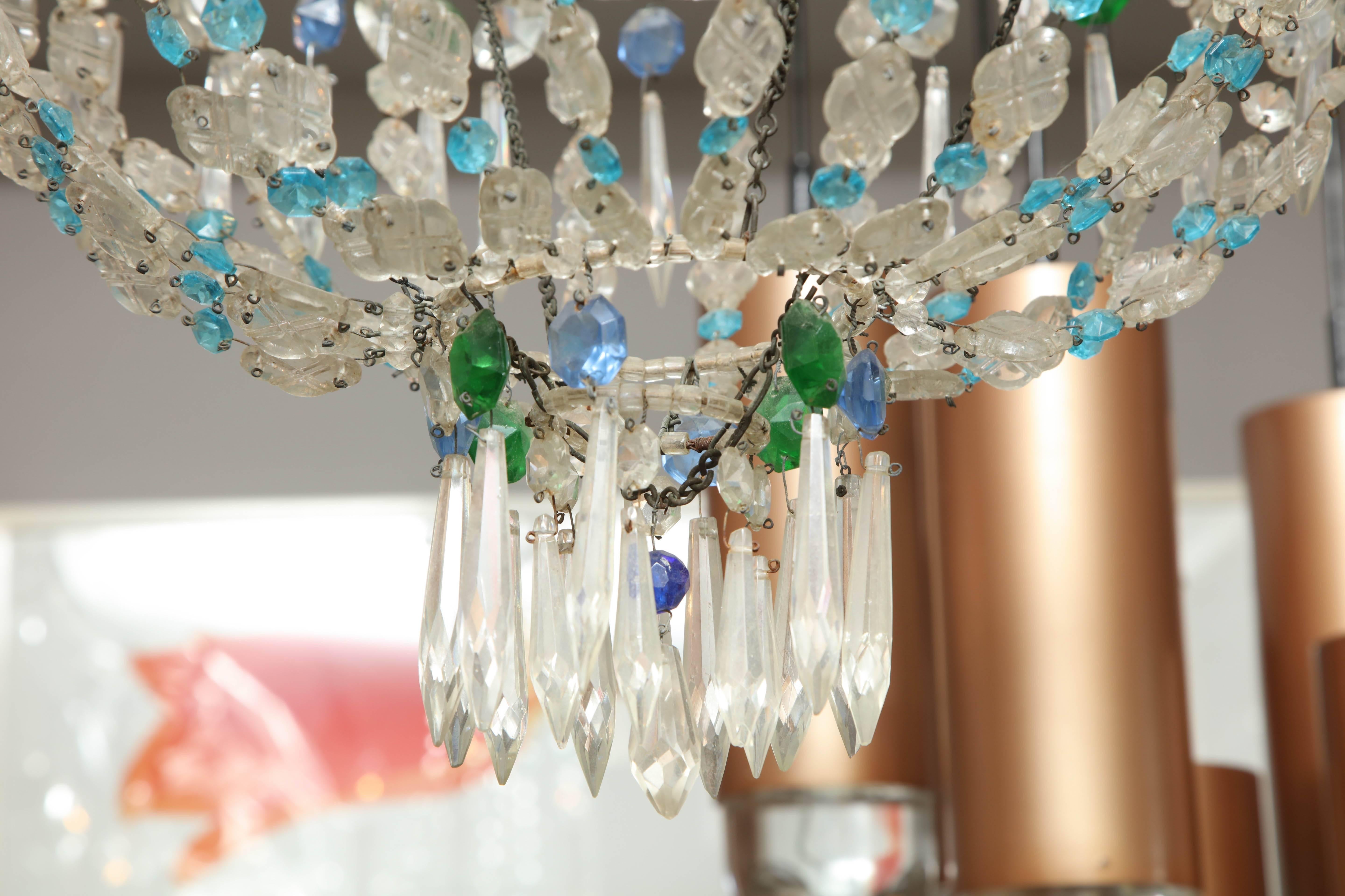 19th Century Turquoise and Emerald Crystal Chandelier In Good Condition In New York, NY