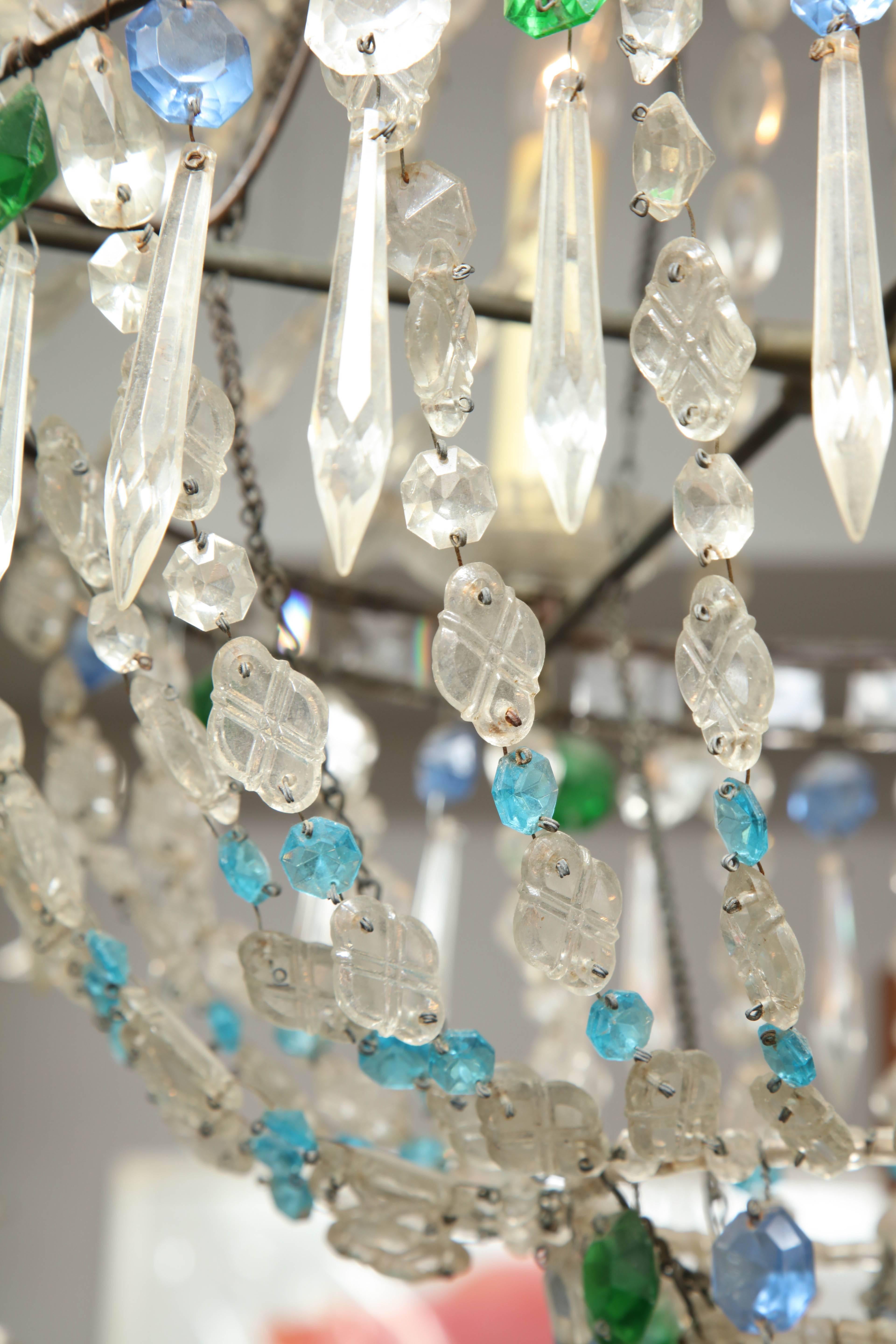 19th Century Turquoise and Emerald Crystal Chandelier 1