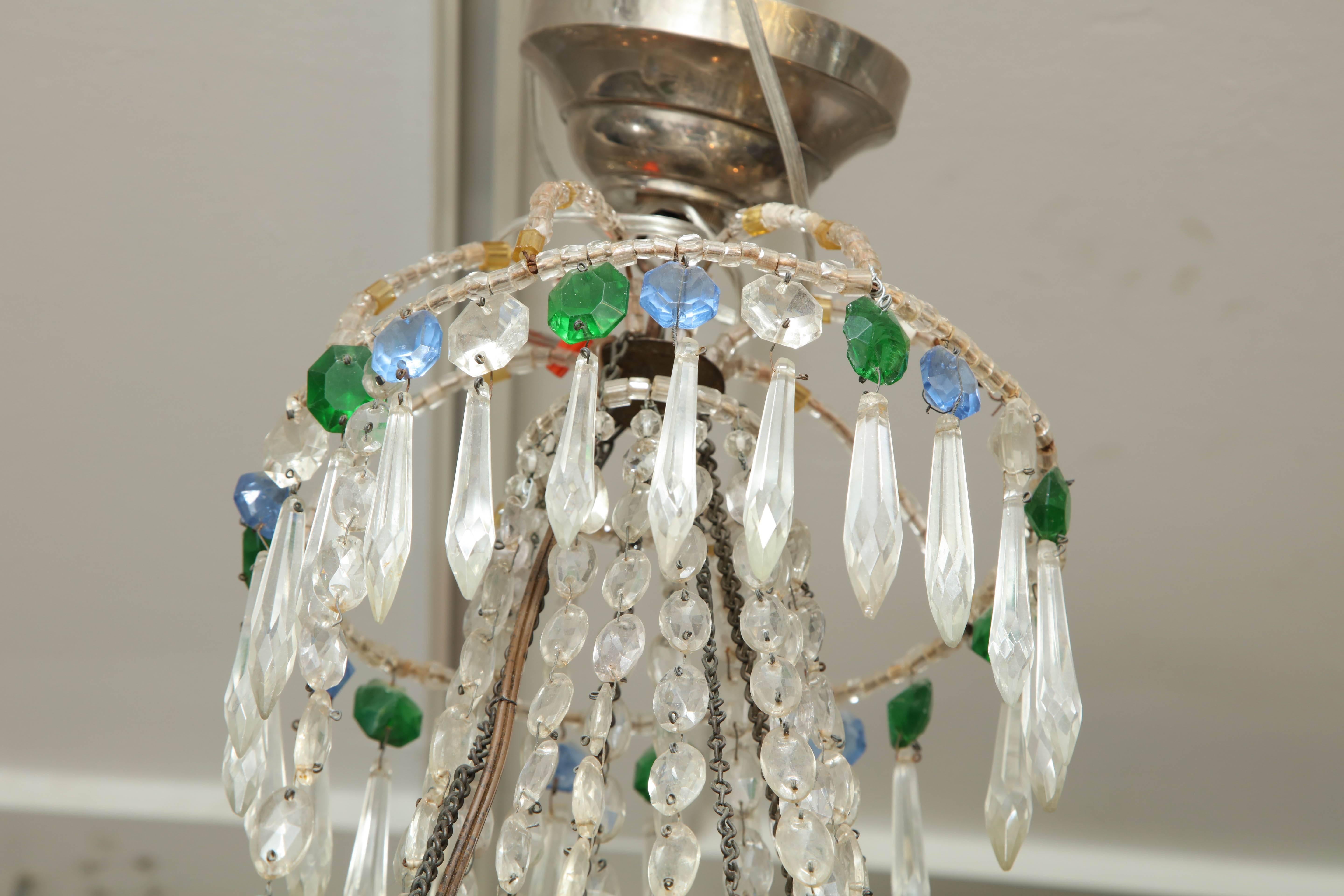 19th Century Turquoise and Emerald Crystal Chandelier 3