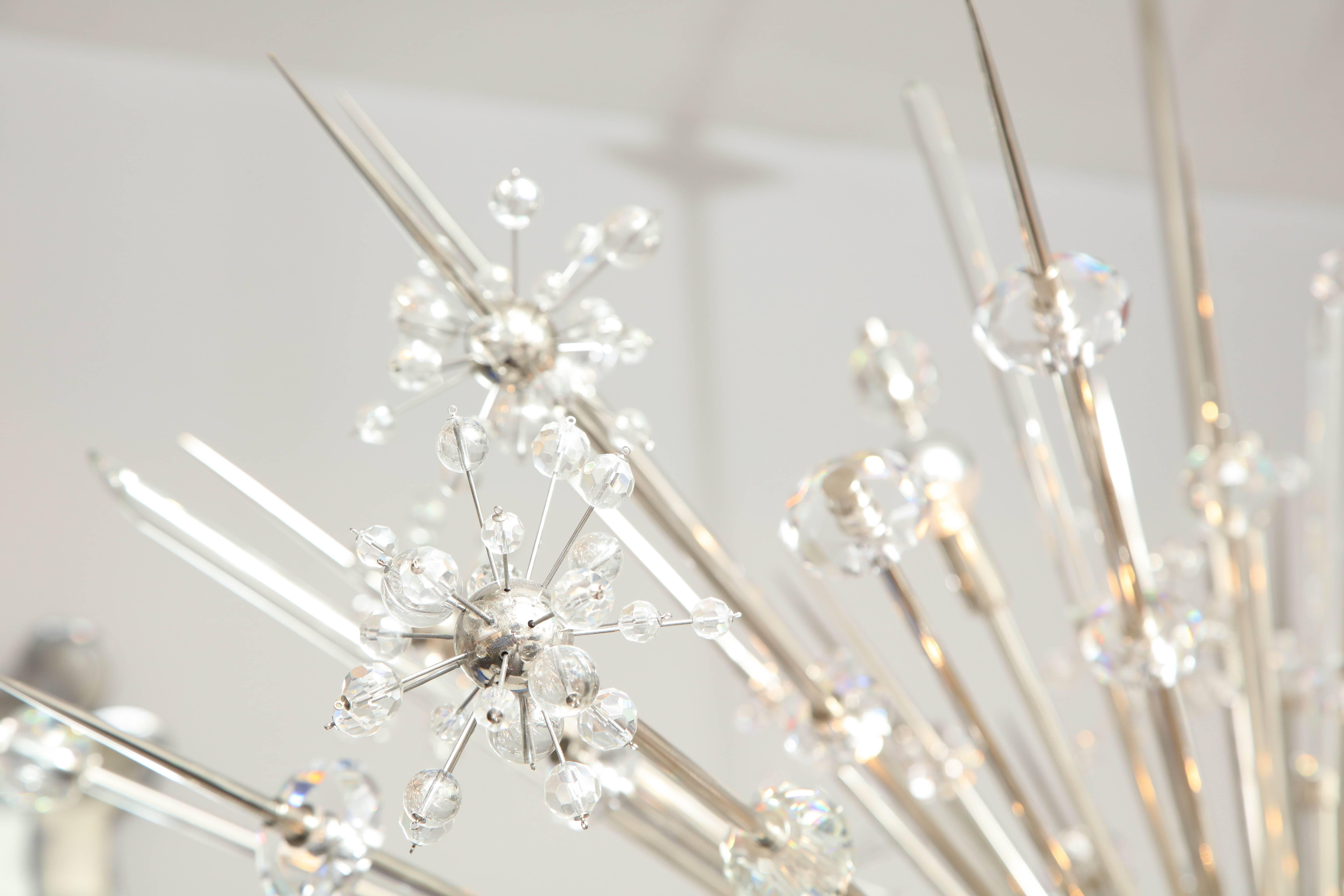 Monumental Austrian Crystal and Glass Rod Sputnik in Polished Nickel For Sale 2