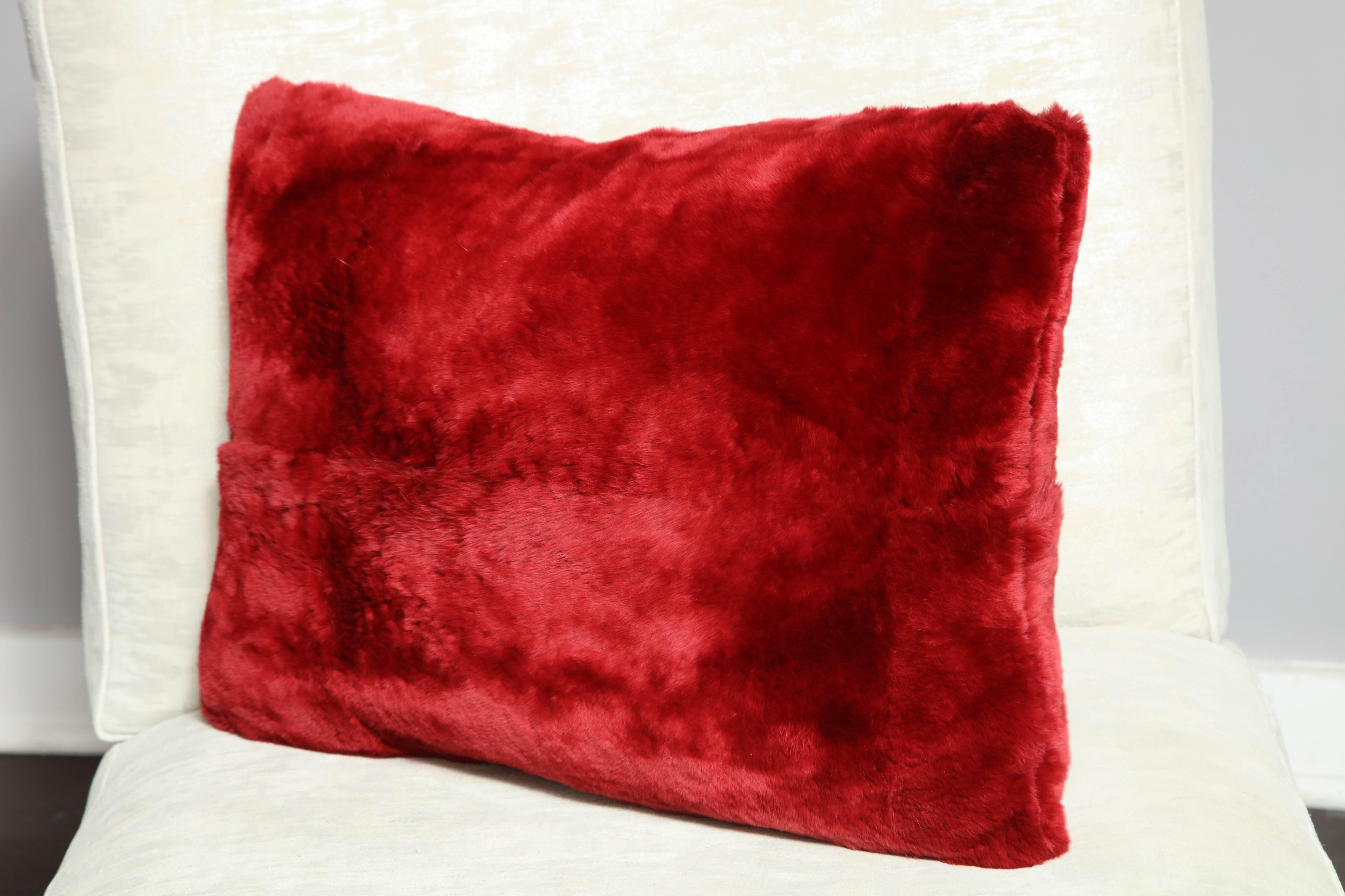 American Custom Red Sheared Beaver Pillow For Sale