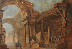 19th Century Gouache of Classical Ruins in Gilt Frame