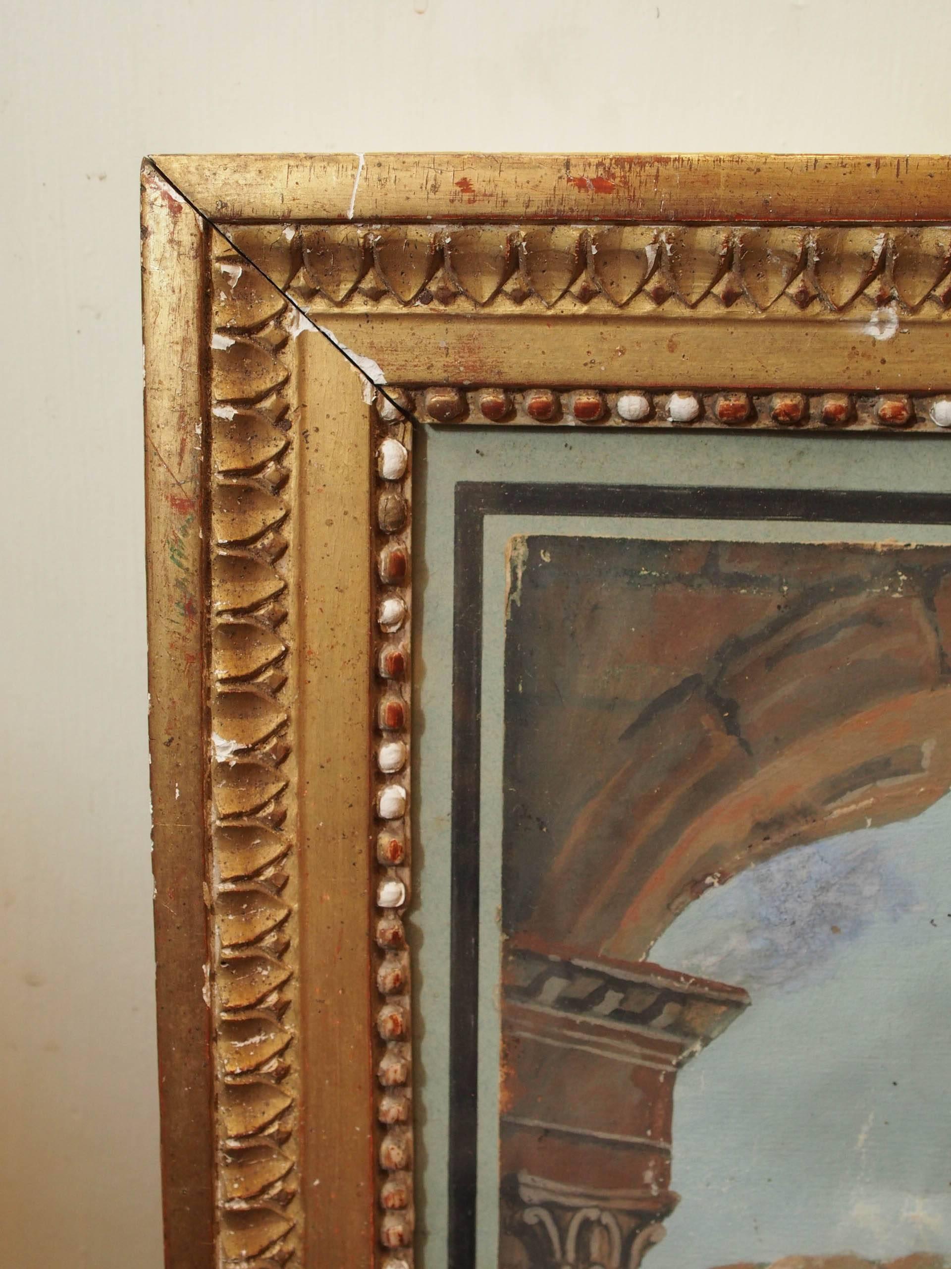 19th Century Gouache of Classical Ruins in Gilt Frame For Sale 2