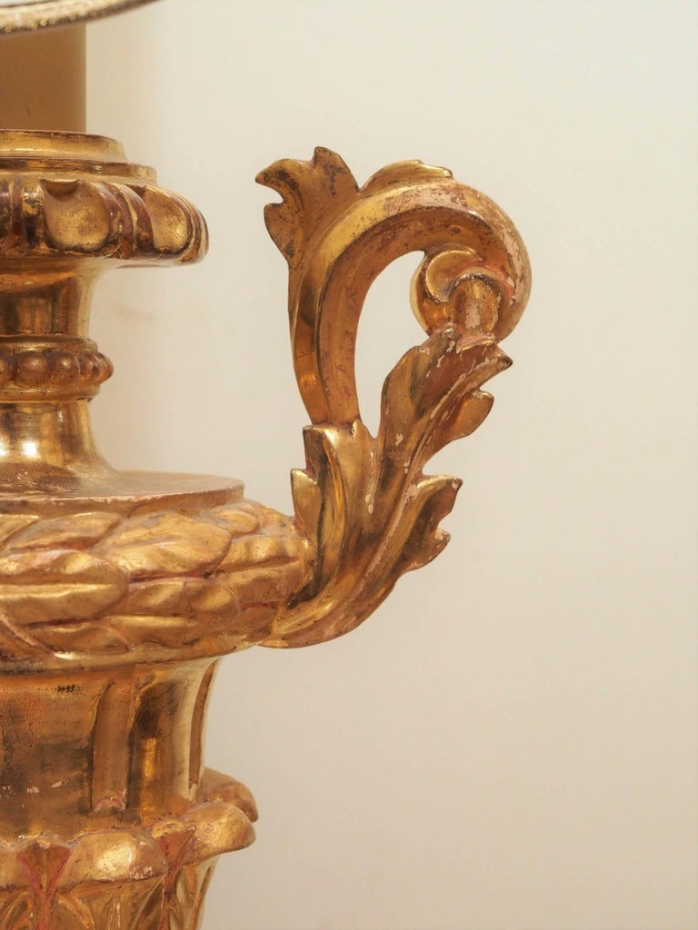 Pair Of 19th Century Gilt Urns Now As Lamps With Custom Shades For Pair Of 19th Century Gilt Urns Now As Lamps With Custom Shades In Good Condition For
