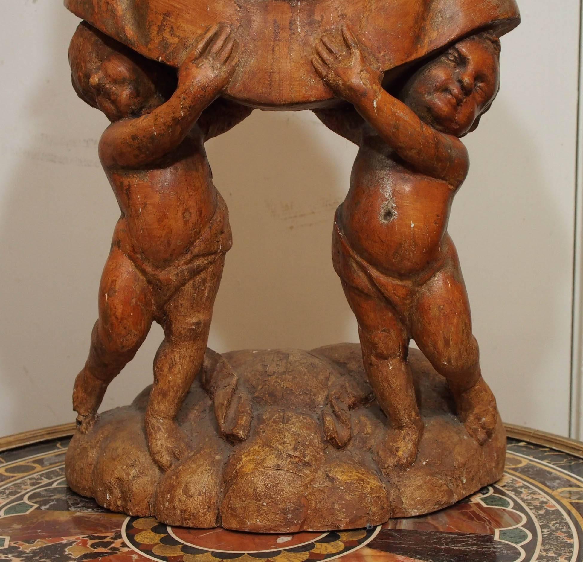 18th Century and Earlier Pair of Carved Wood Italian Figural Reliquaries For Sale