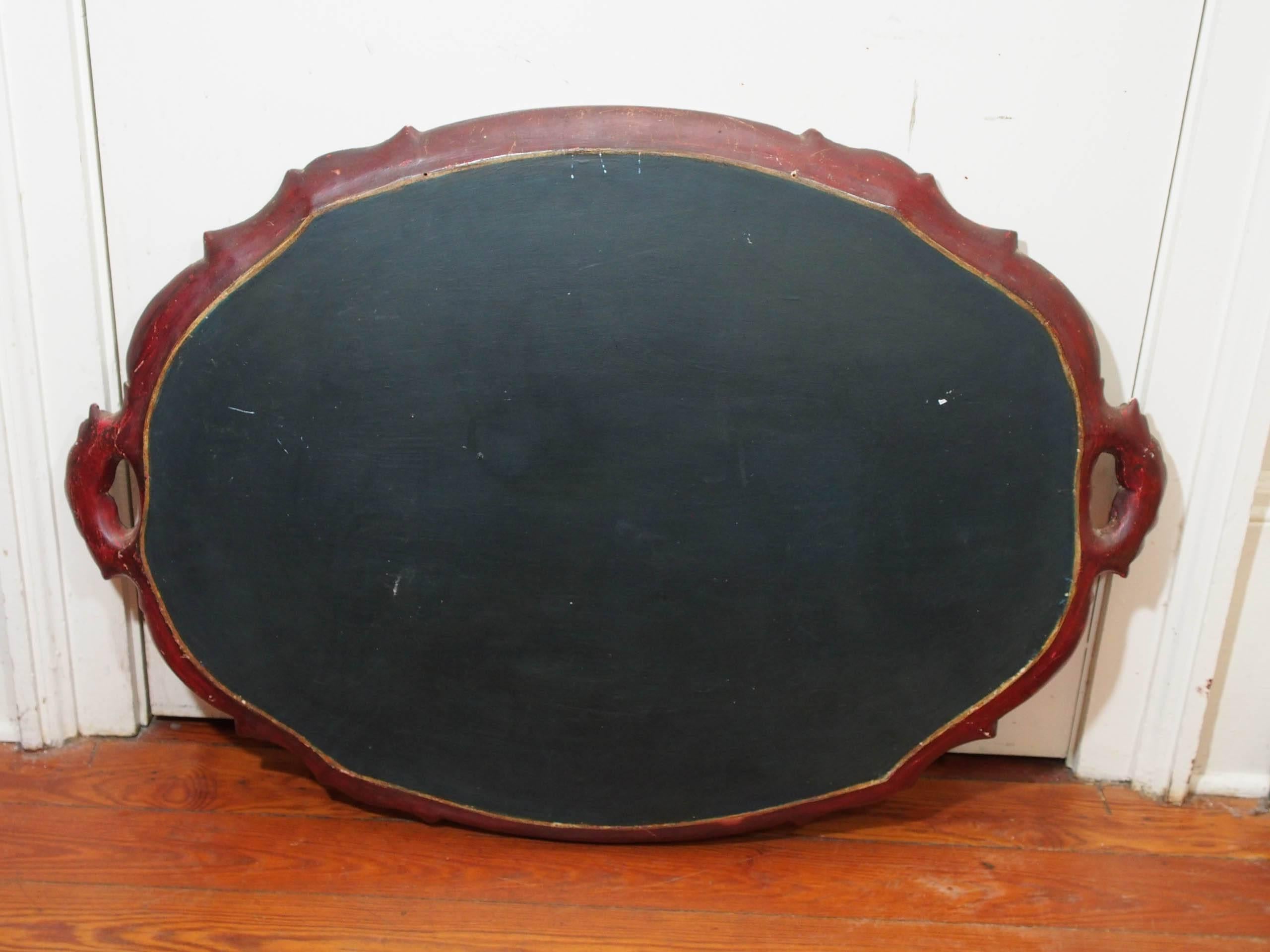 Large Italian Painted Chinoiserie Wooden Tray For Sale 3