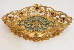 19th Century Italian Gilt Bronze and Jeweled with Malachite Base Tazza