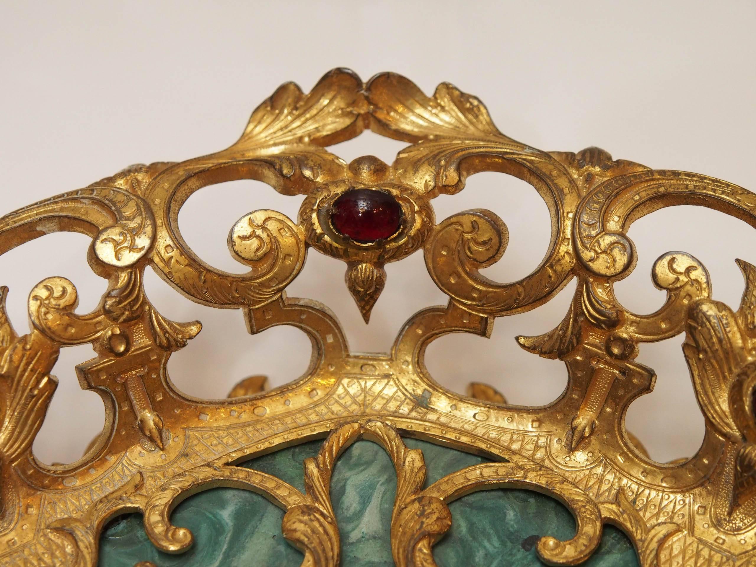 19th Century Italian Gilt Bronze and Jeweled with Malachite Base Tazza For Sale 2
