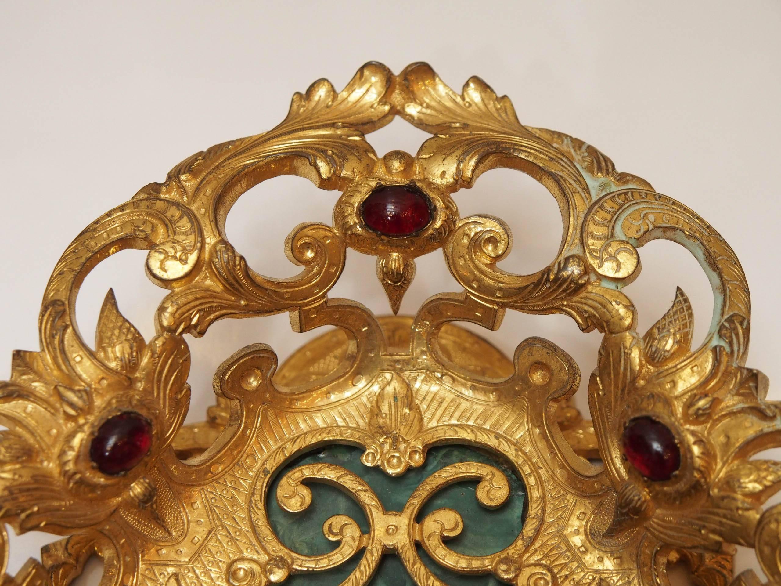 19th Century Italian Gilt Bronze and Jeweled with Malachite Base Tazza For Sale 3