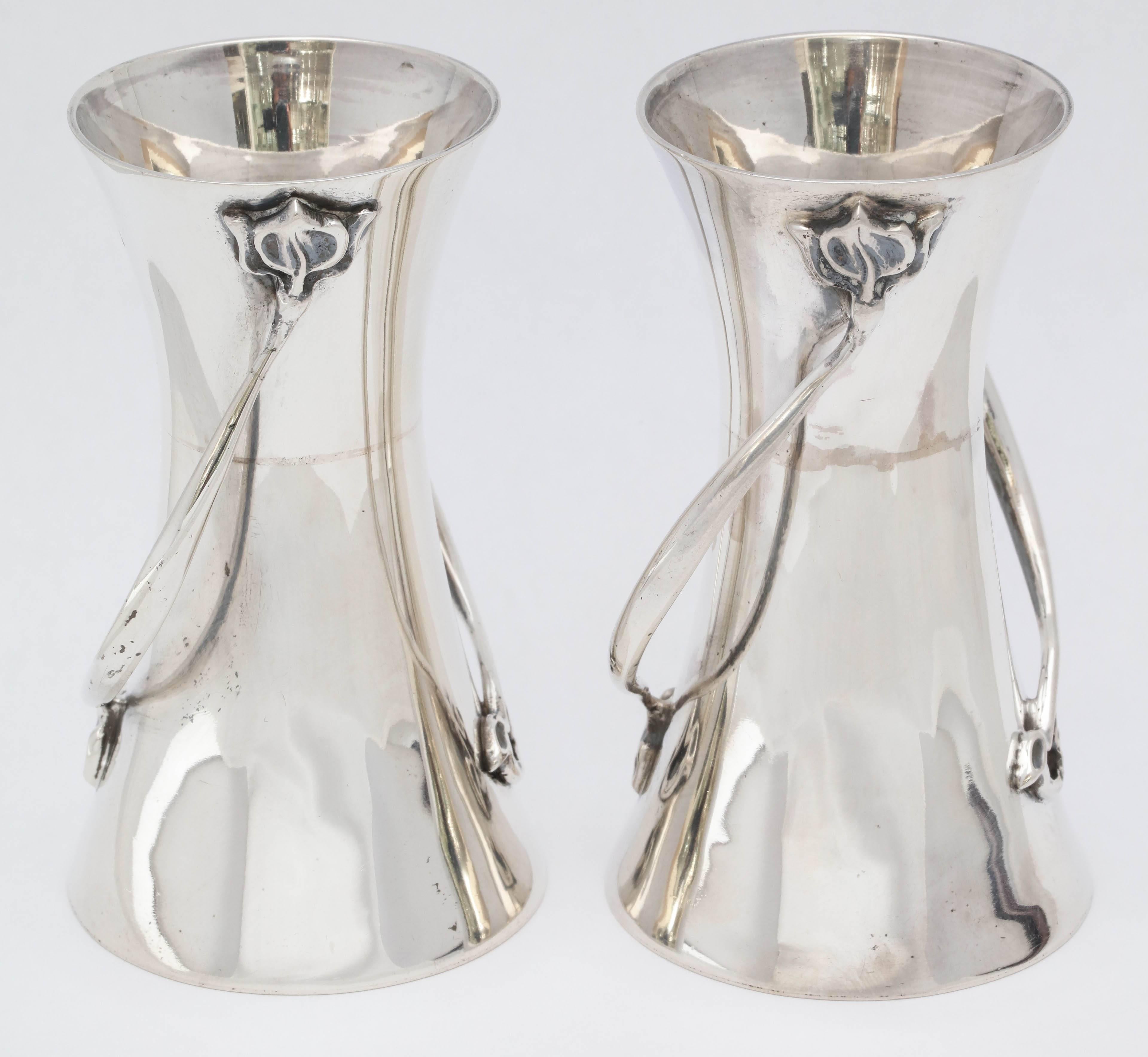 Early 20th Century Rare Pair of Art Nouveau Sterling Silver Bud Vases