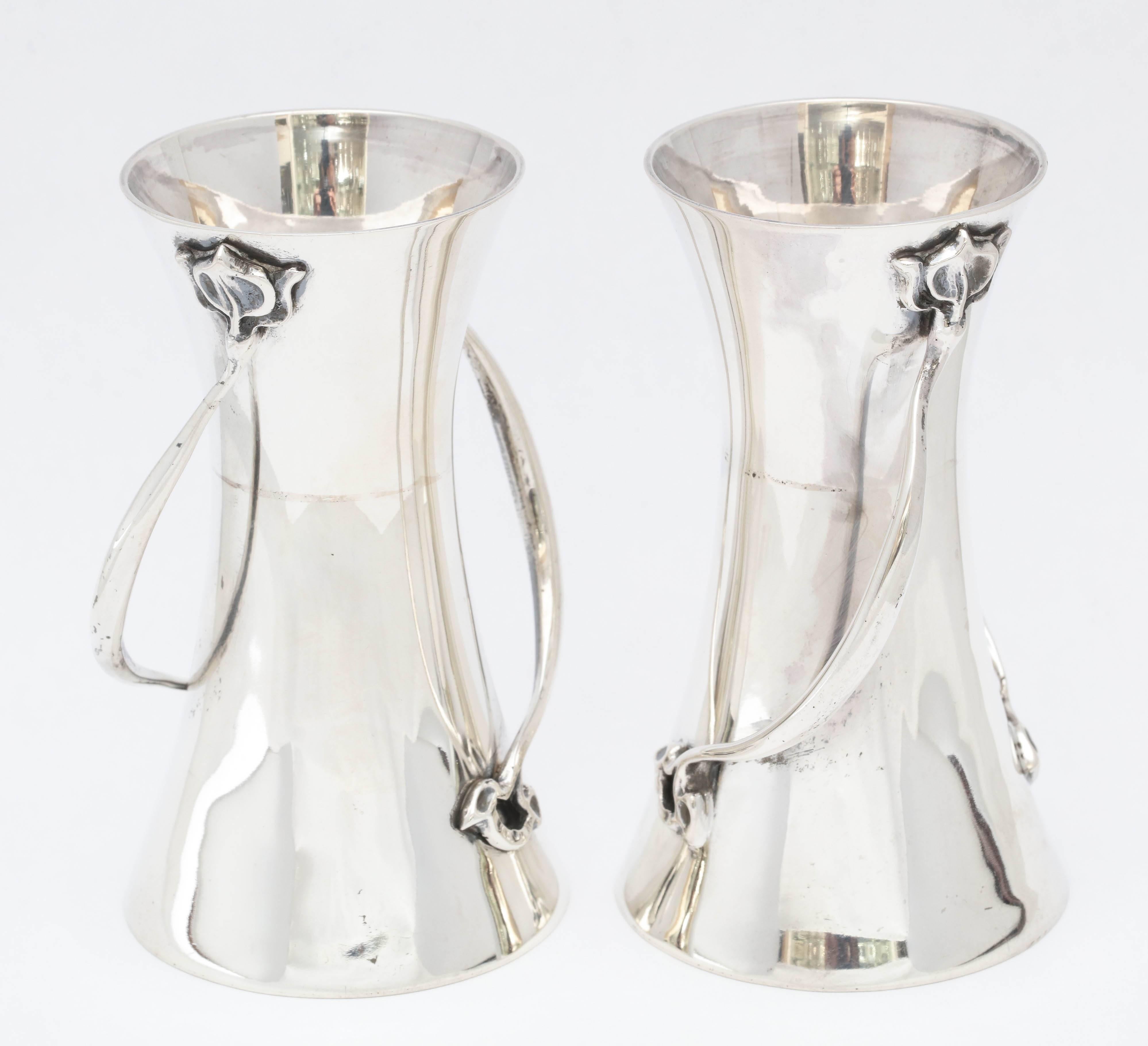 Rare Pair of Art Nouveau Sterling Silver Bud Vases 2