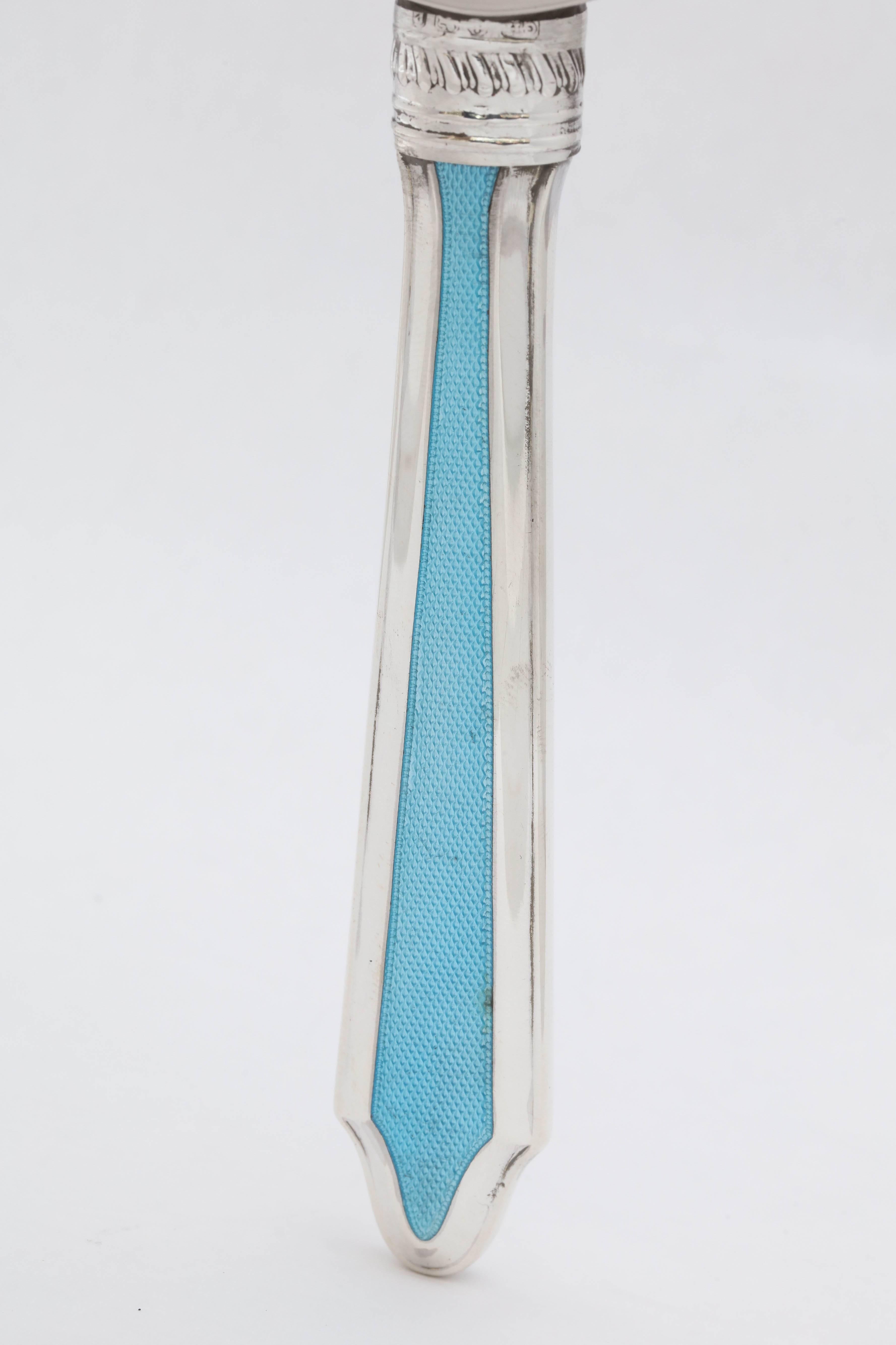 Edwardianisches Vergrößerungsglas aus Sterlingsilber und blauer Guilloche-Emaille (Metall) im Angebot