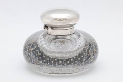 Large Victorian Period Sterling Silver-Mounted Controlled Bubbles Inkwell
