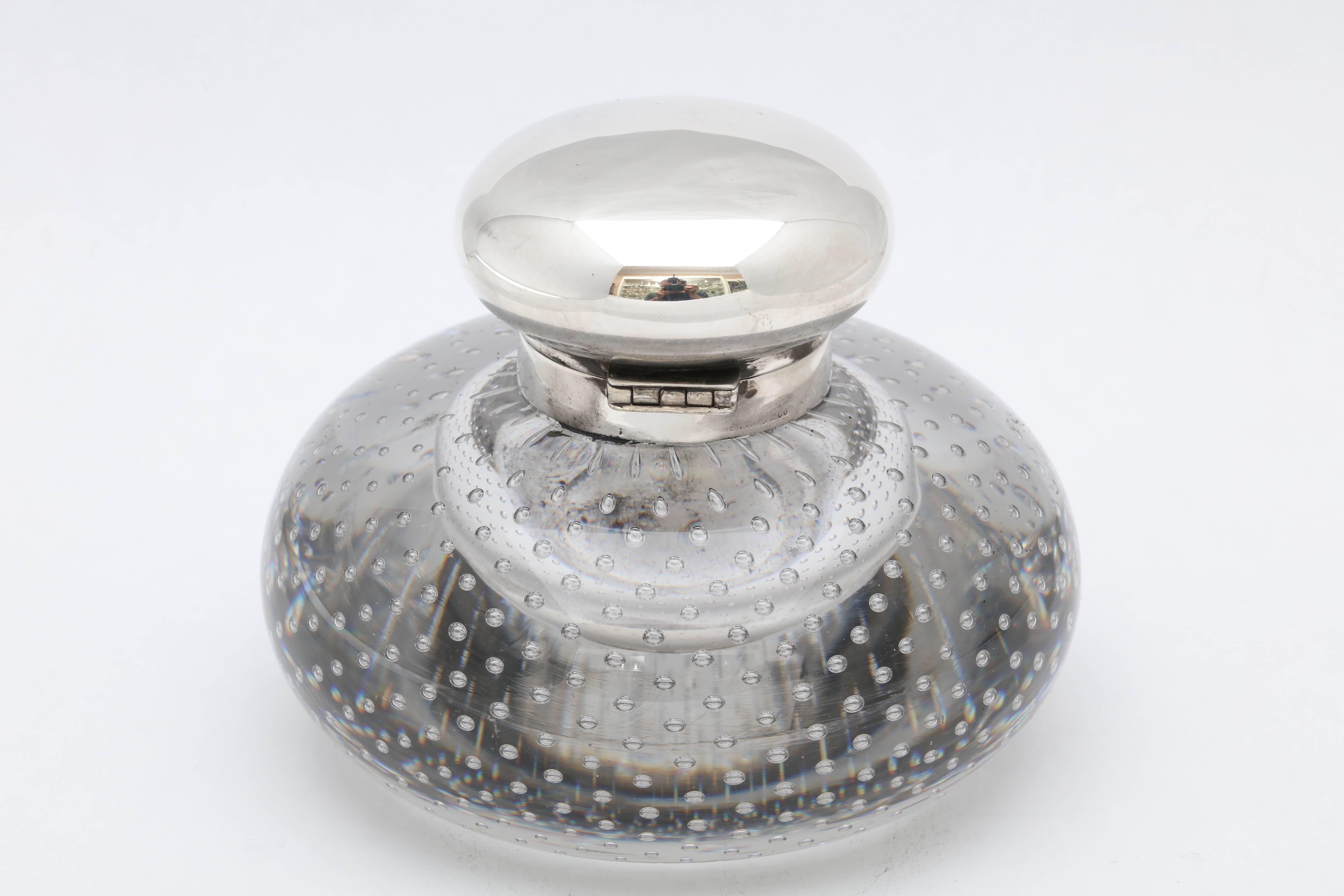 American Large Victorian Period Sterling Silver-Mounted Controlled Bubbles Inkwell For Sale