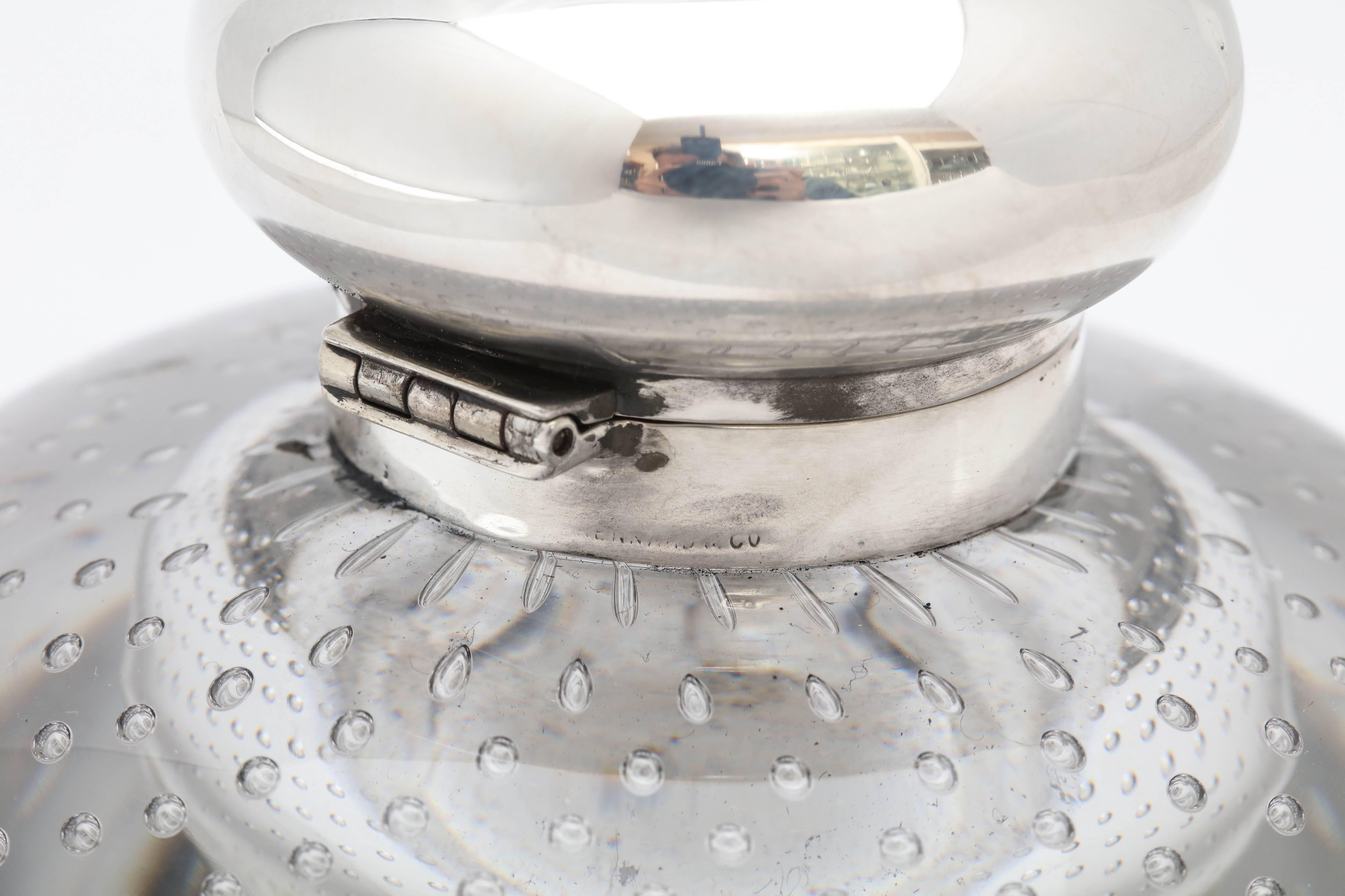 Late 19th Century Large Victorian Period Sterling Silver-Mounted Controlled Bubbles Inkwell For Sale