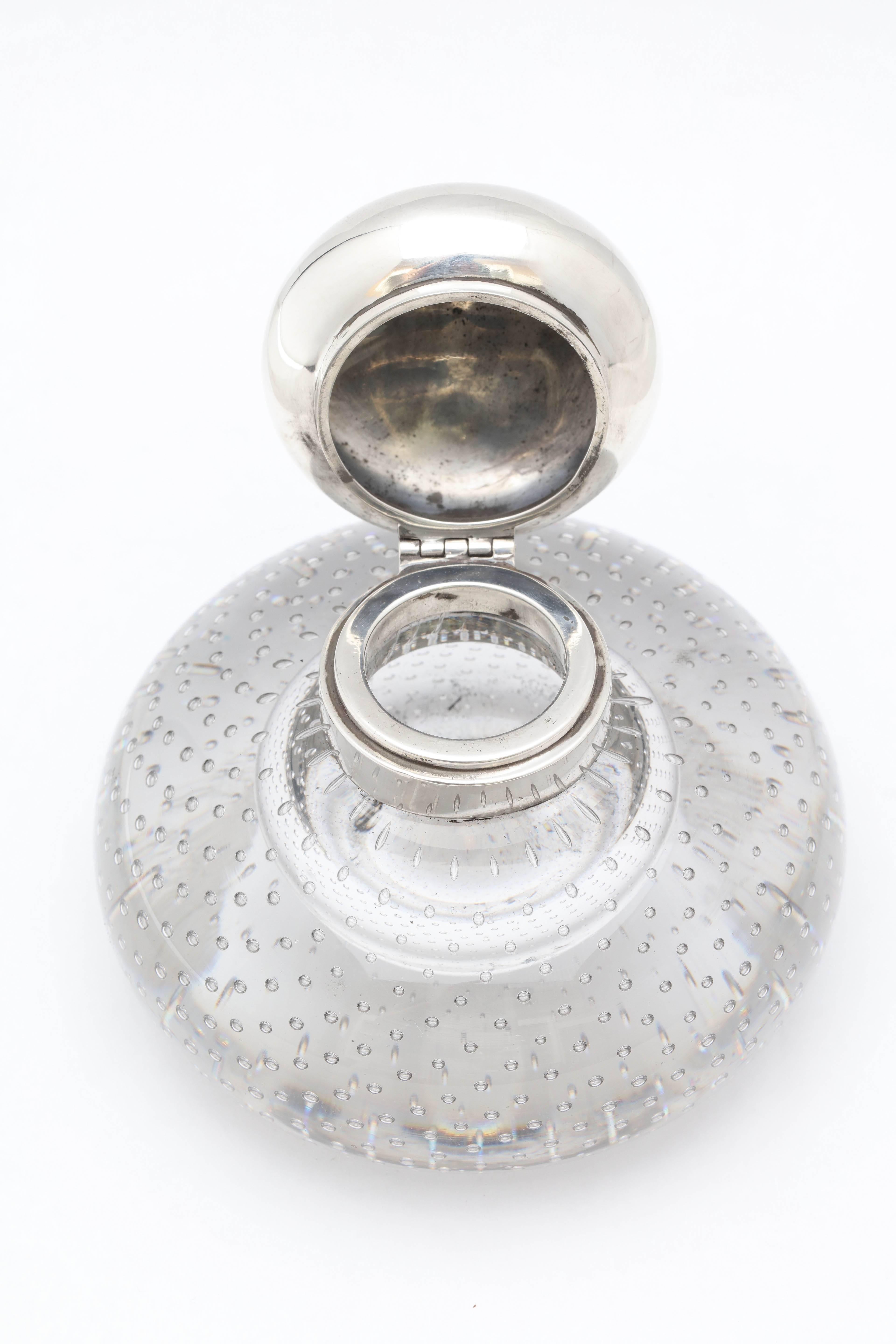 Large Victorian Period Sterling Silver-Mounted Controlled Bubbles Inkwell For Sale 3