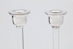 Pair of Mid-Century Modern Sterling Silver-Mounted Crystal Candlesticks