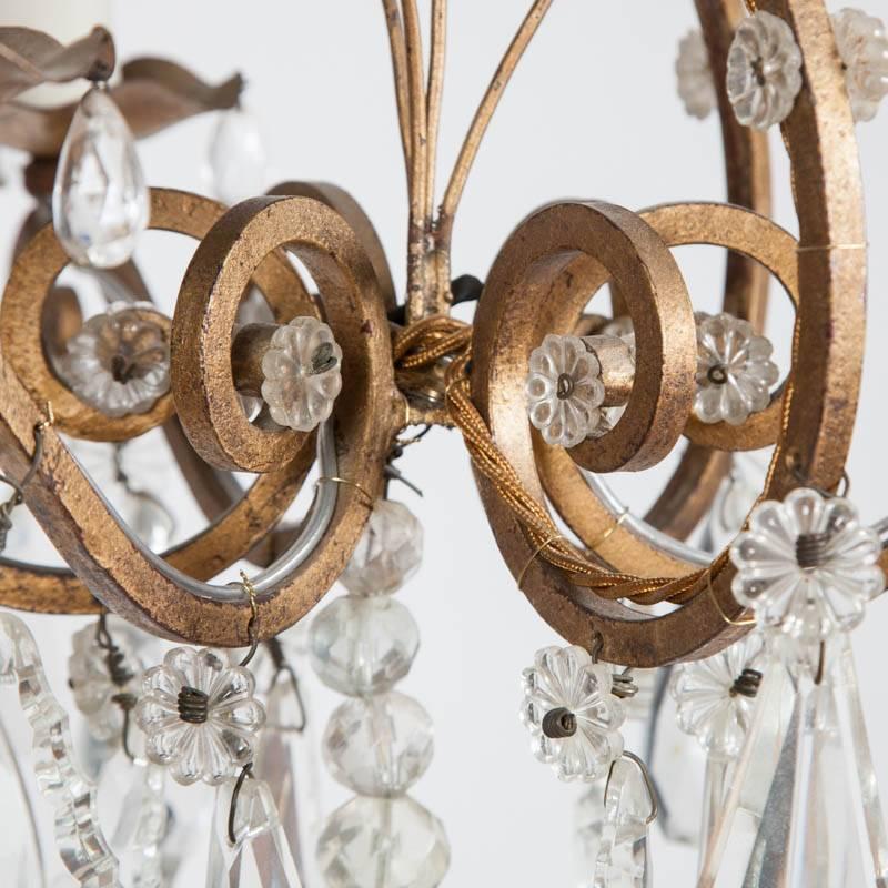 Crystal 1950s Three-Light French Chandelier For Sale