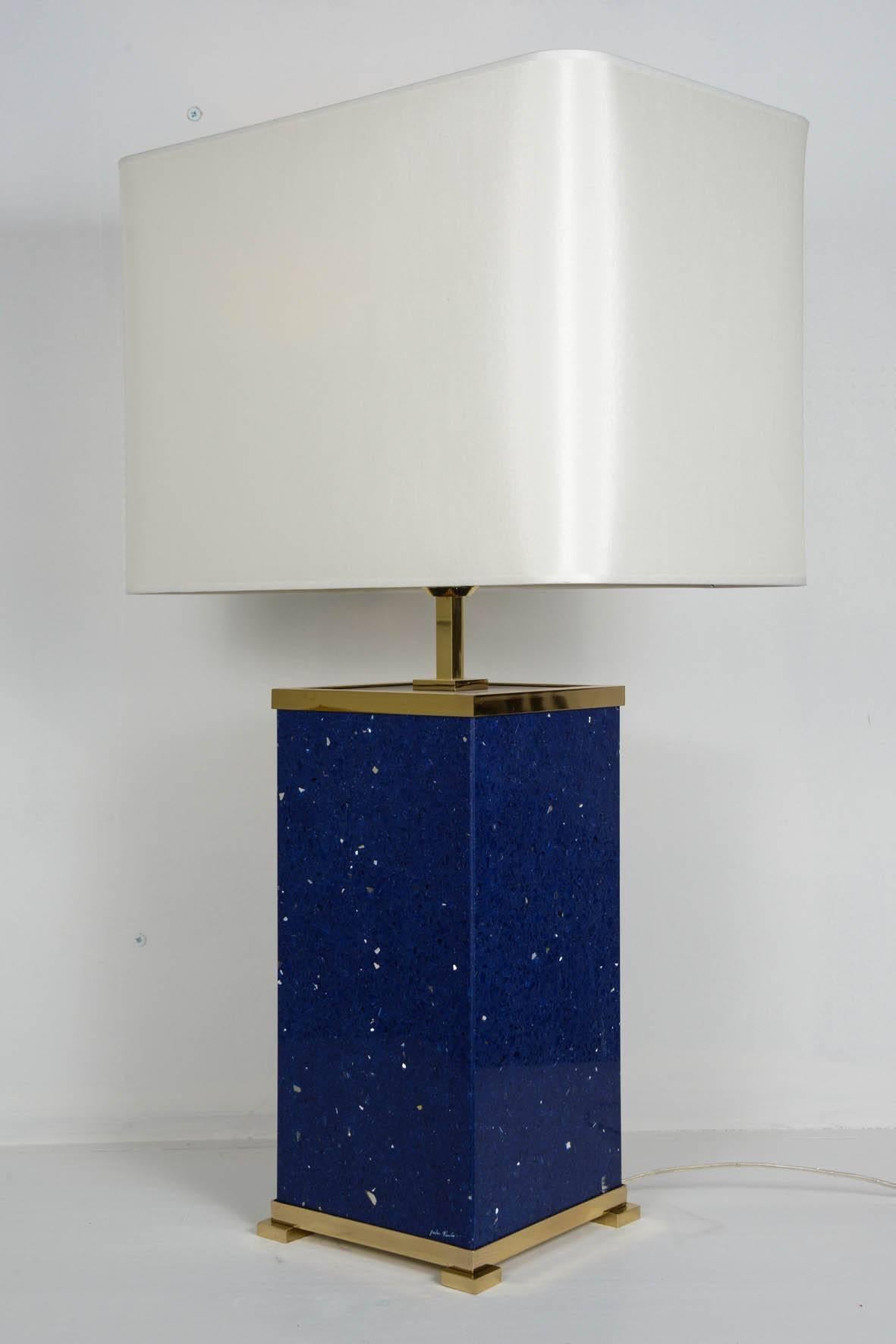Pair of Blue Stone Lamps by Enzo Missoni In Excellent Condition For Sale In Bois-Colombes, FR