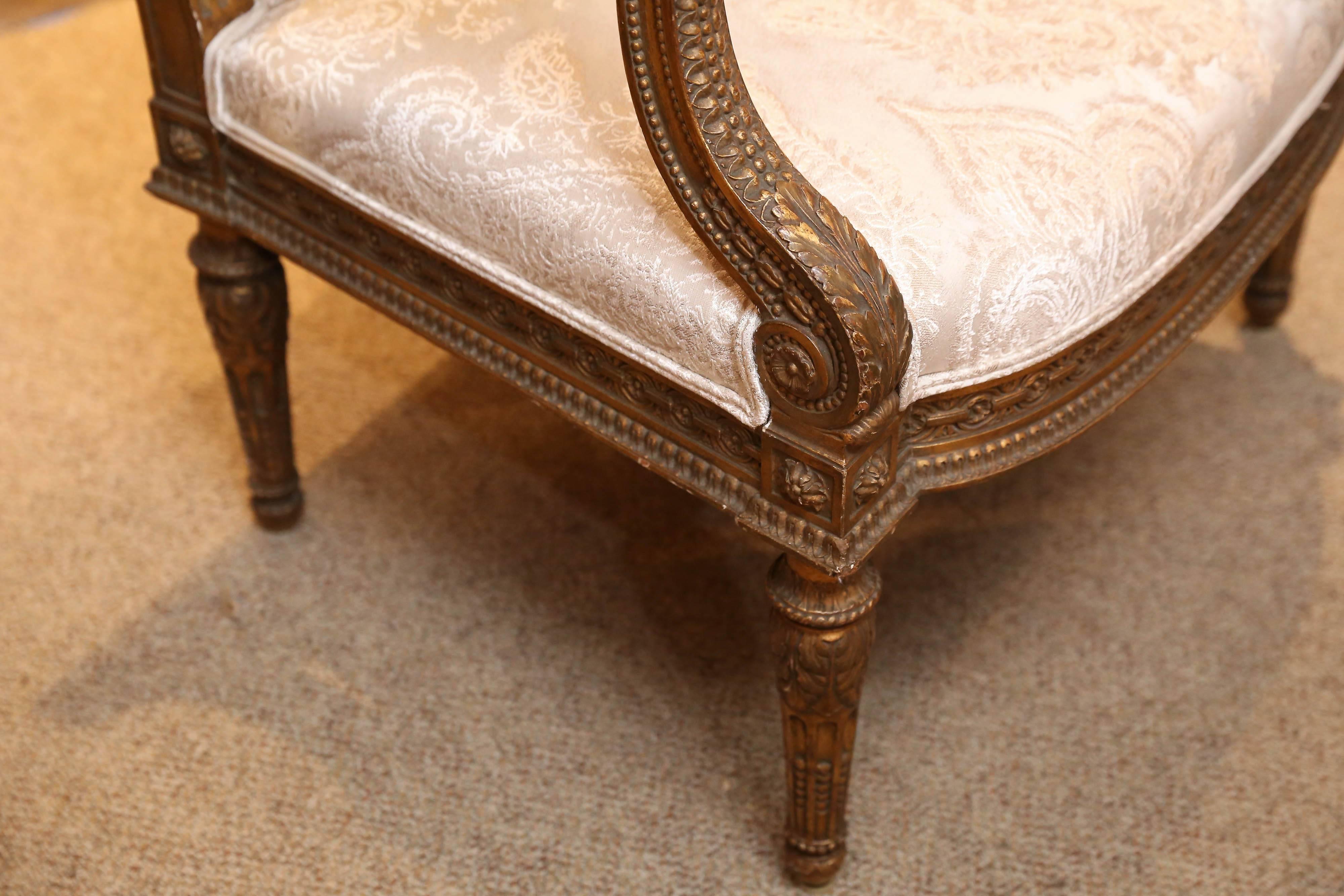 Pair of French Louis XVI Style Giltwood Armchairs or Fauteuils, 19th Century In Good Condition In Houston, TX