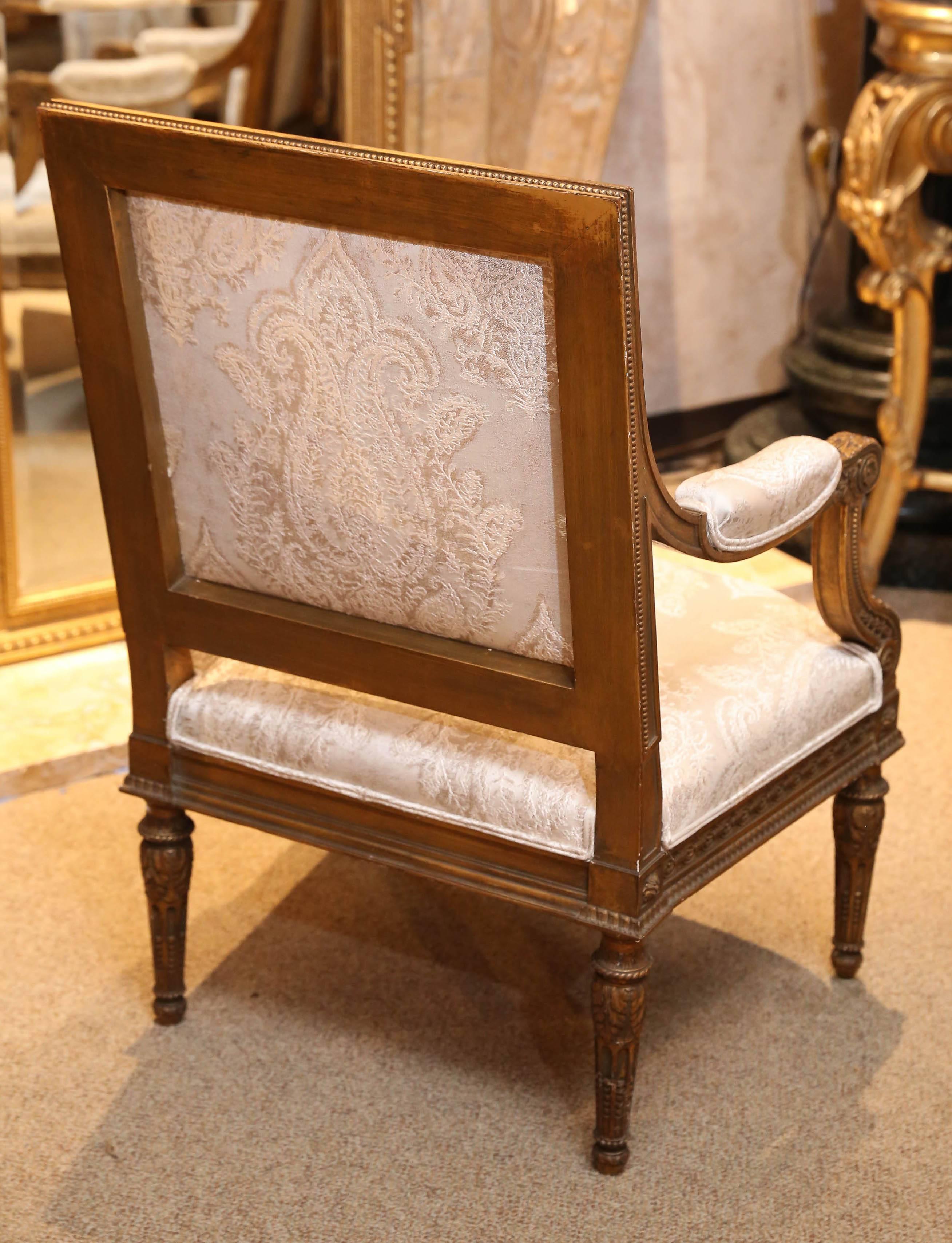 Pair of French Louis XVI Style Giltwood Armchairs or Fauteuils, 19th Century 4