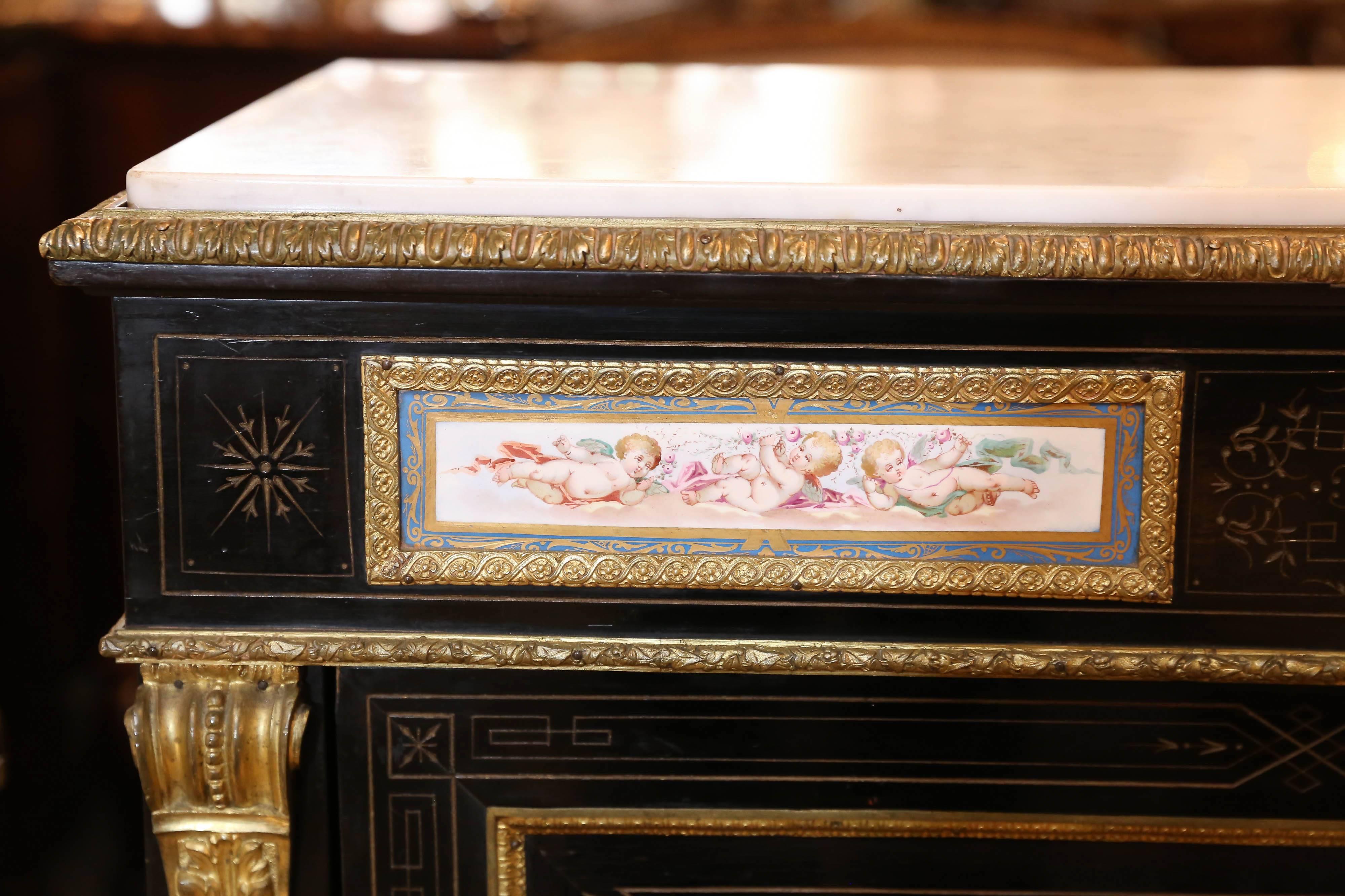 19th Century, French Ebonized Cabinet with Sèvres style Porcelain Painting  1