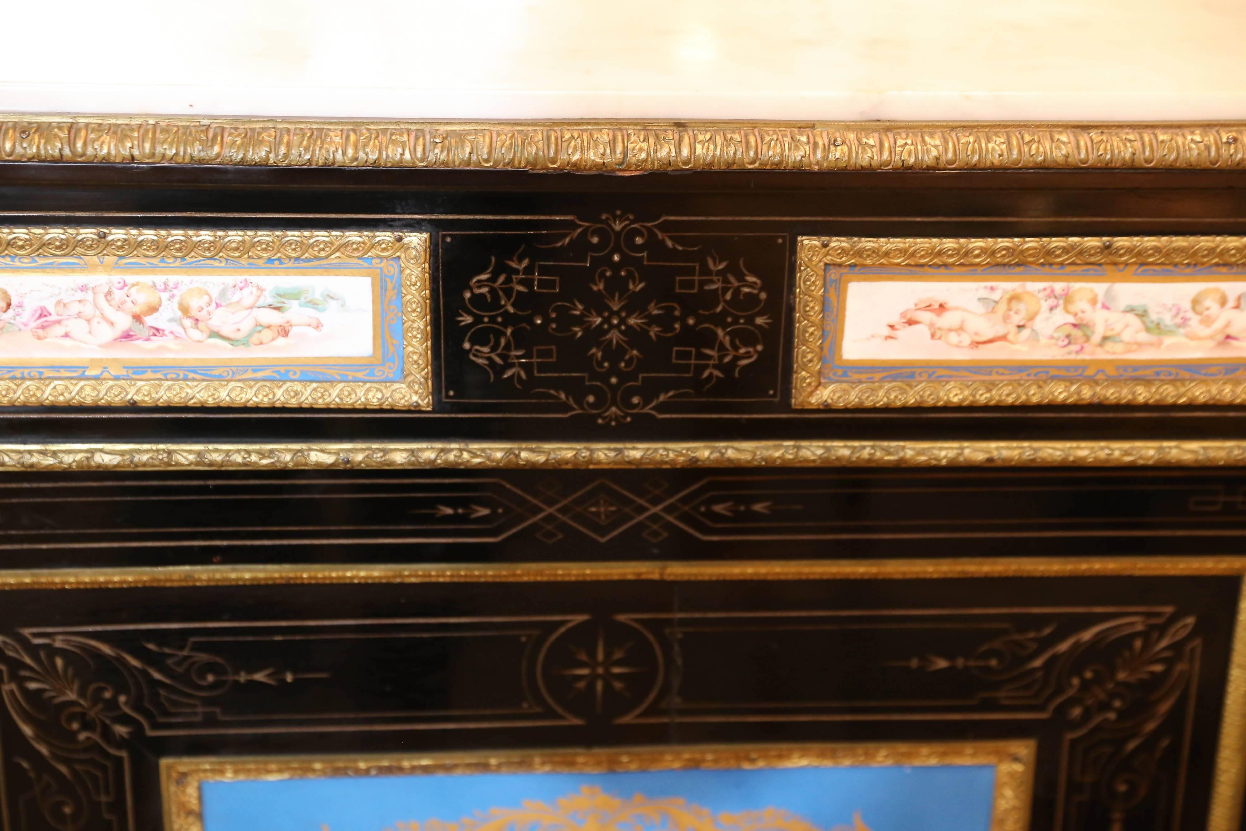 19th Century, French Ebonized Cabinet with Sèvres style Porcelain Painting  5