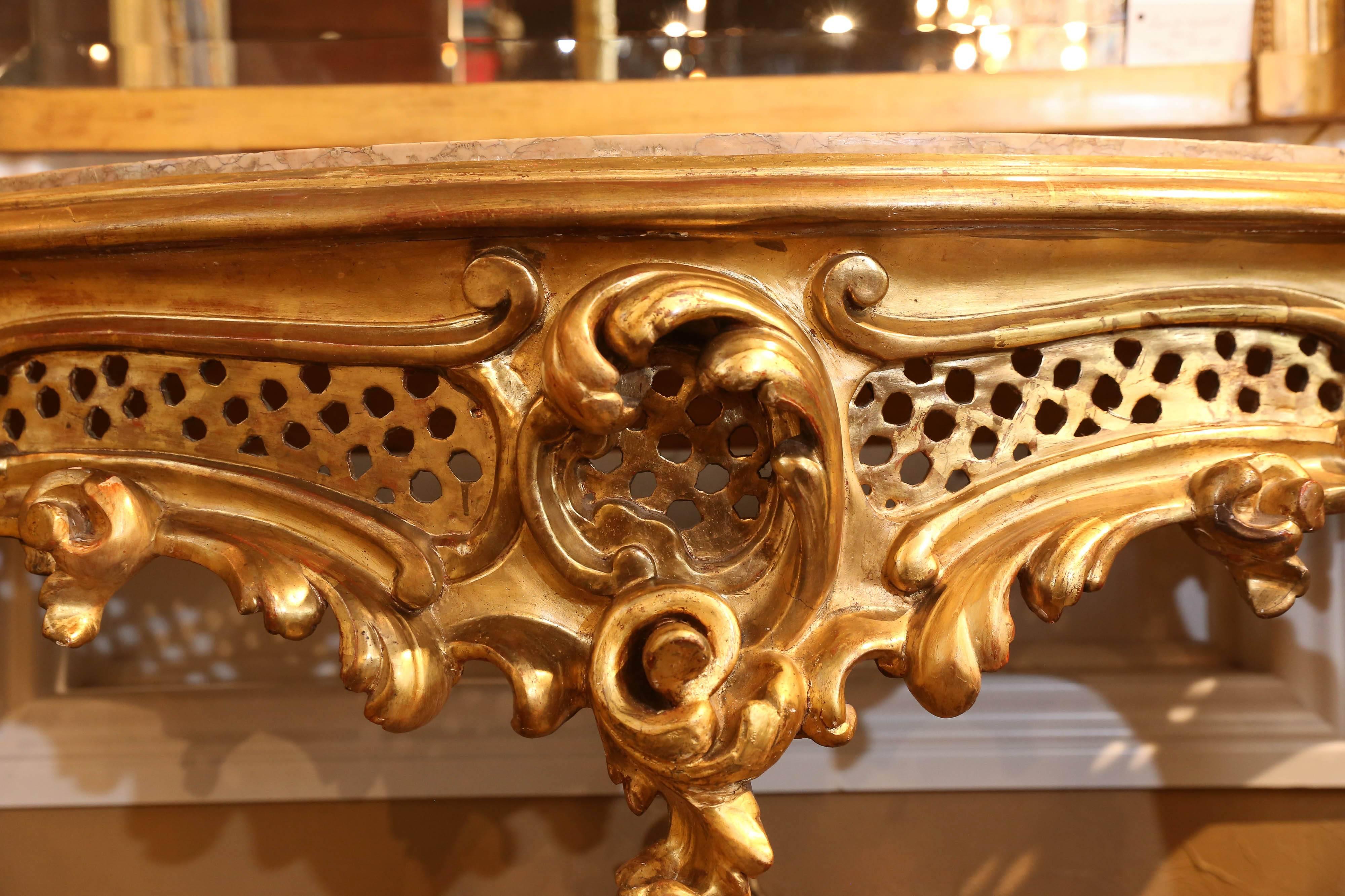 Large Louis XV Style Giltwood Console Table, 19th Century with Marble Top 6