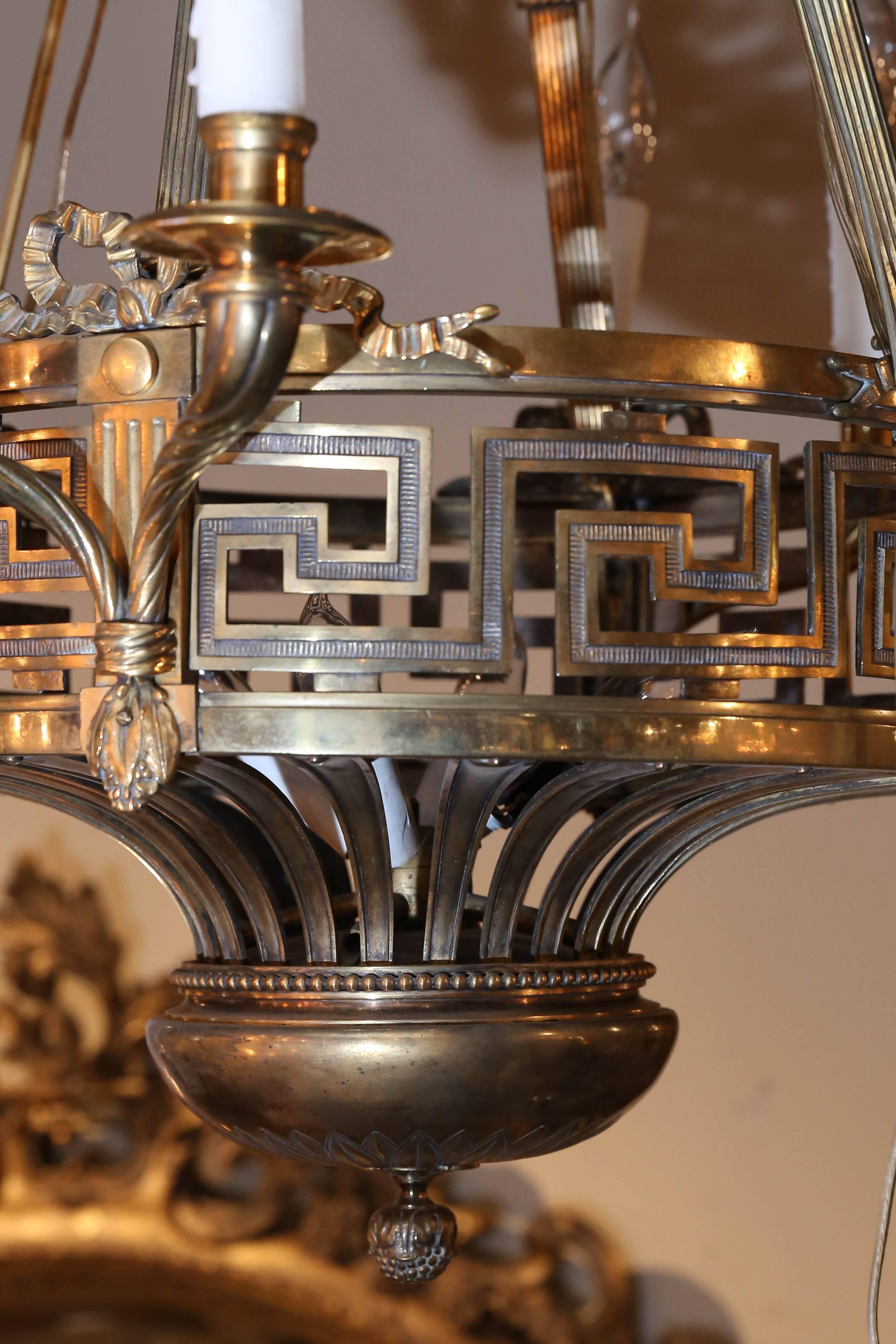 Italian Antique Brass Empire Style Chandelier, 12 Lights
