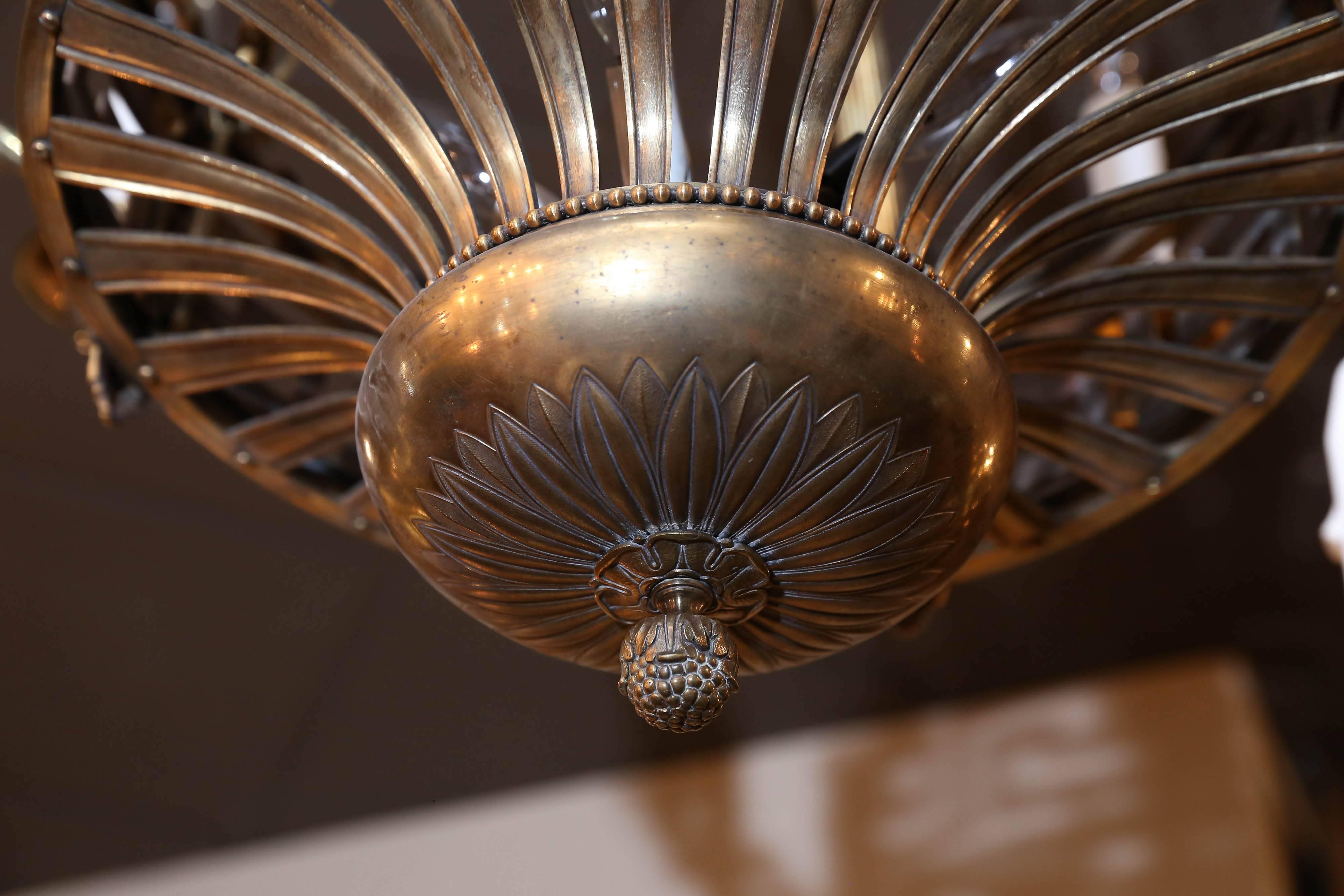 20th Century Antique Brass Empire Style Chandelier, 12 Lights