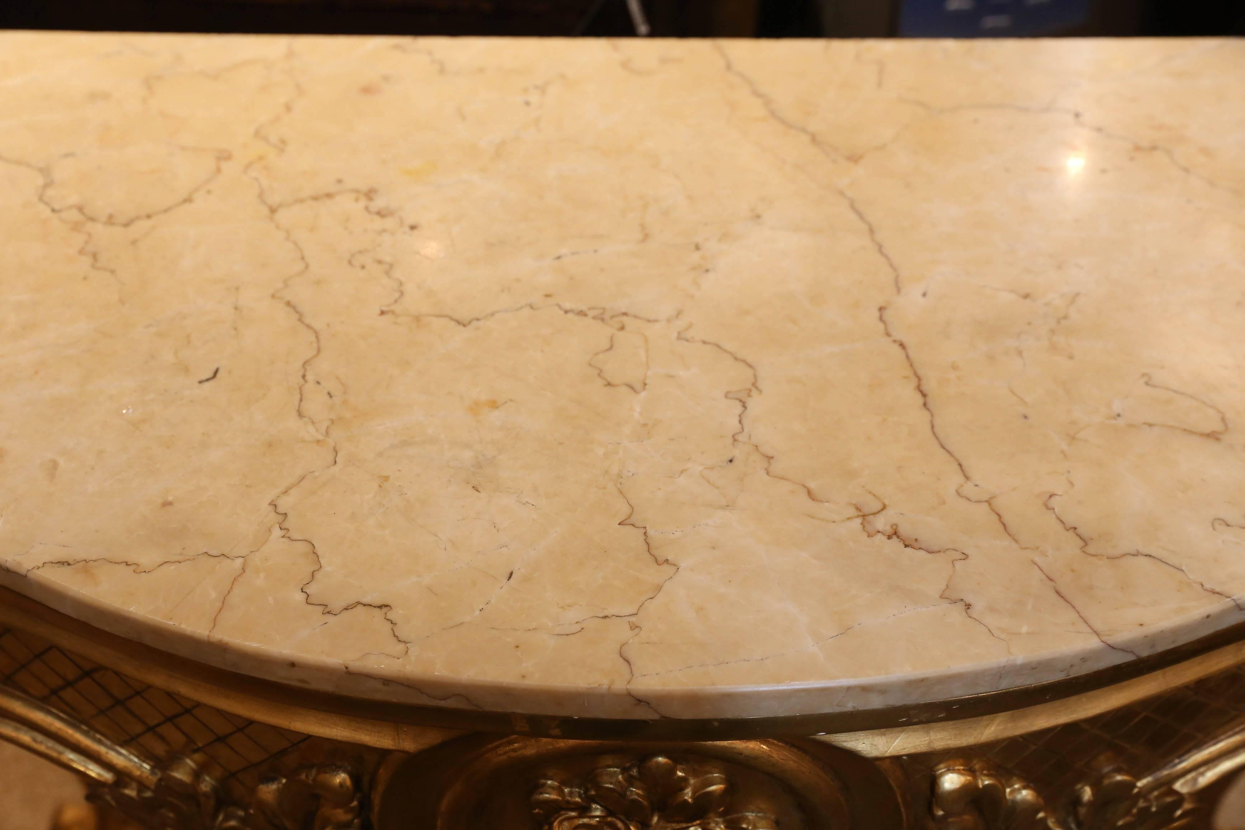 Giltwood Console in Louis XV Style, 20th Century with Cream Marble Top For Sale 1