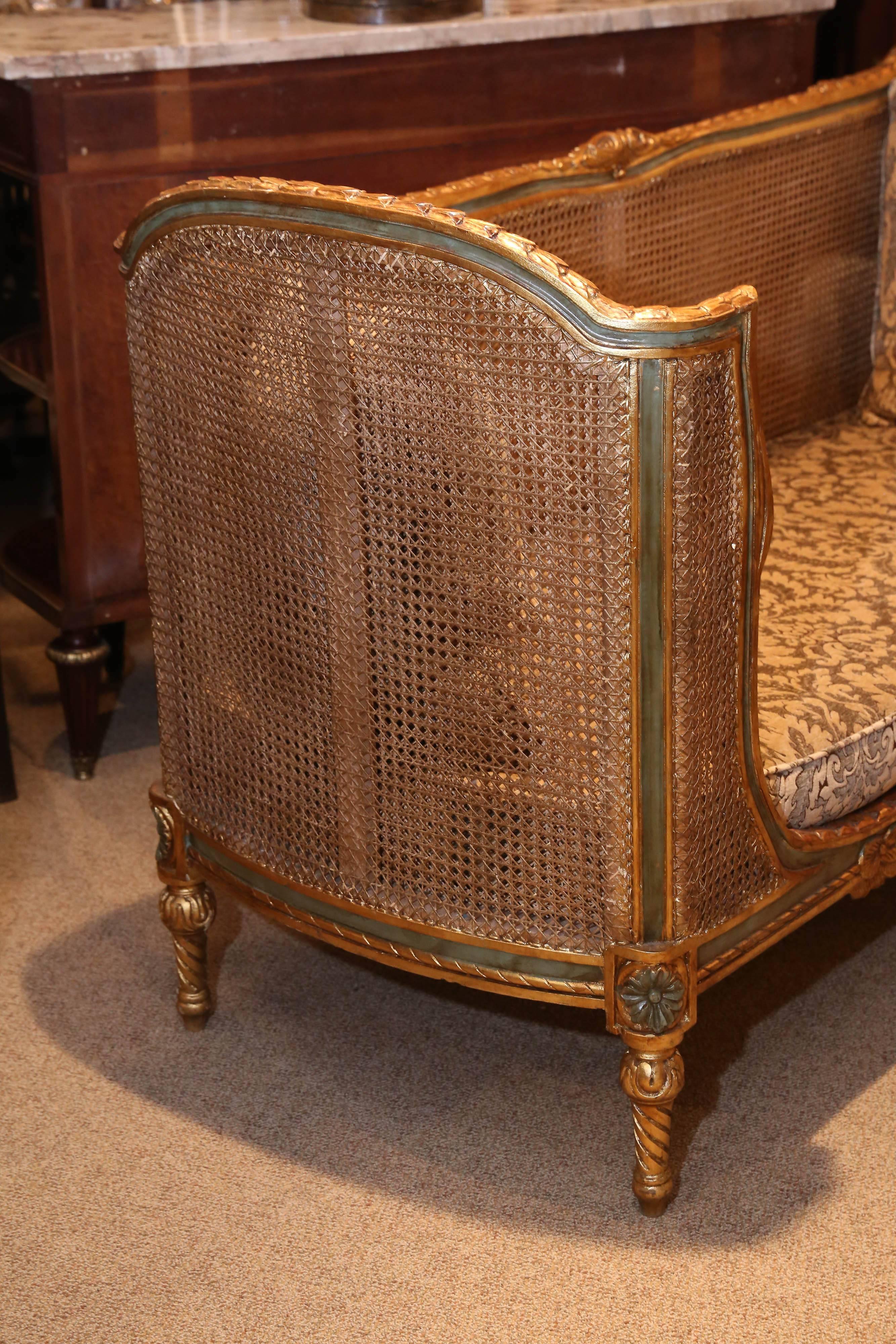 Italian gilt wood with parcel paint sofa and double Cain frame 1