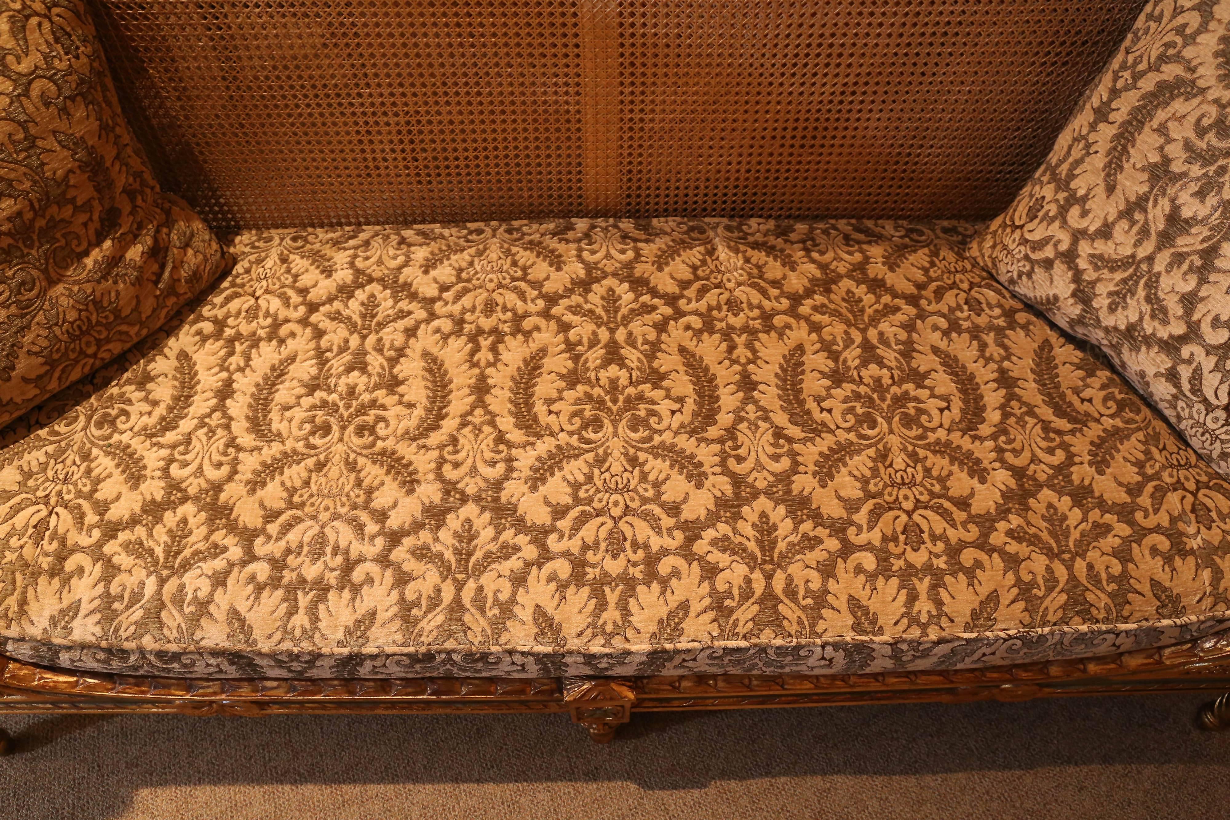 Italian gilt wood with parcel paint sofa and double Cain frame 3