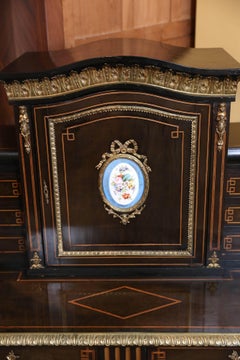 French Desk, Louis XVI Style with Sèvres Mounts and bronze dore accents