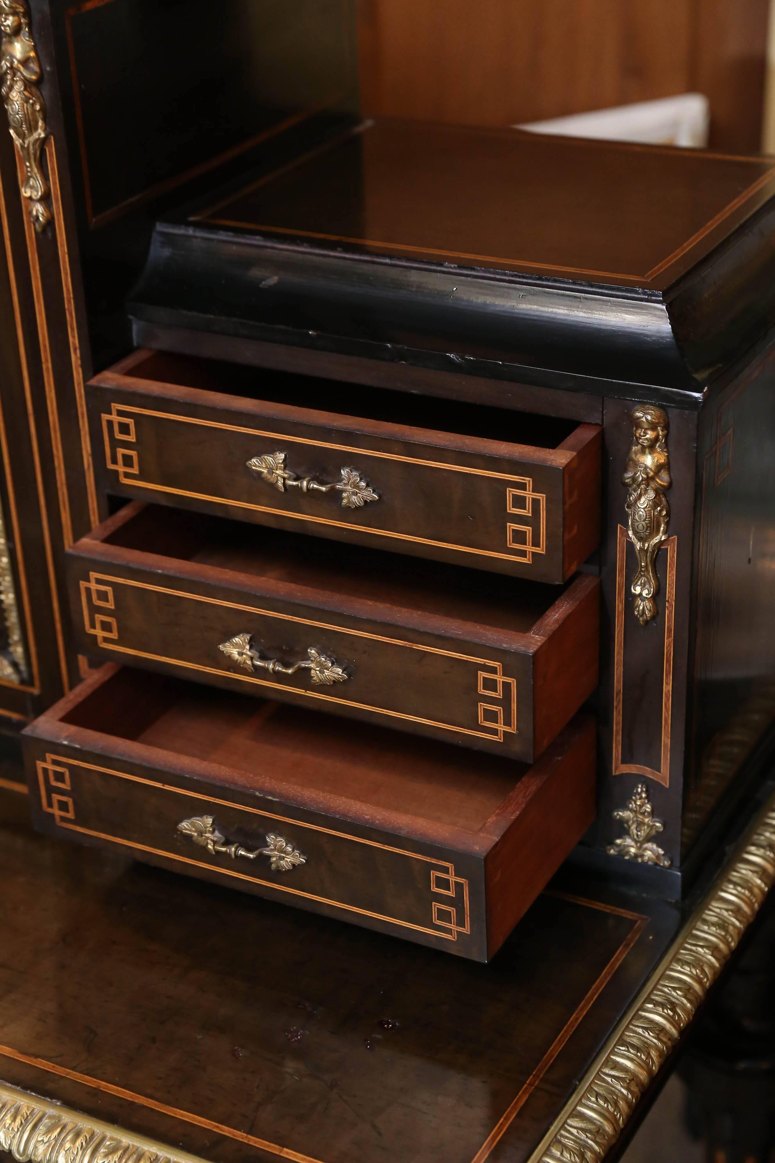 19th Century French Desk, Louis XVI Style with Sèvres Mounts and bronze dore accents For Sale